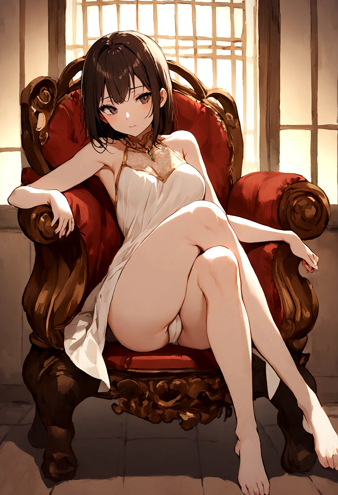 1 girl,open leg,sit down, no under wear