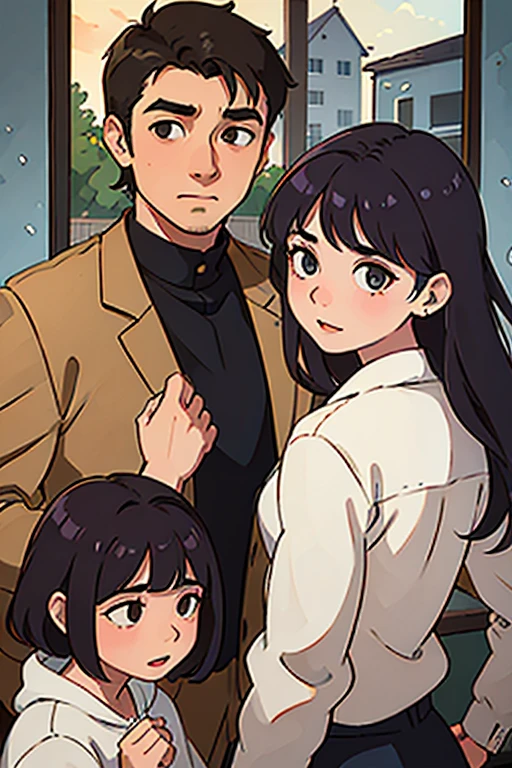 A family of three, father, mother and daughter