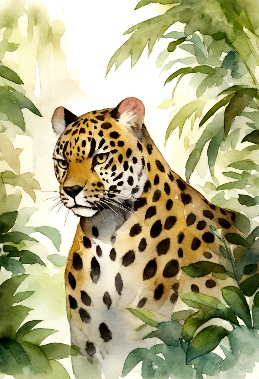 jaguar; watercolor; expressionistic; animal; jungle; quality