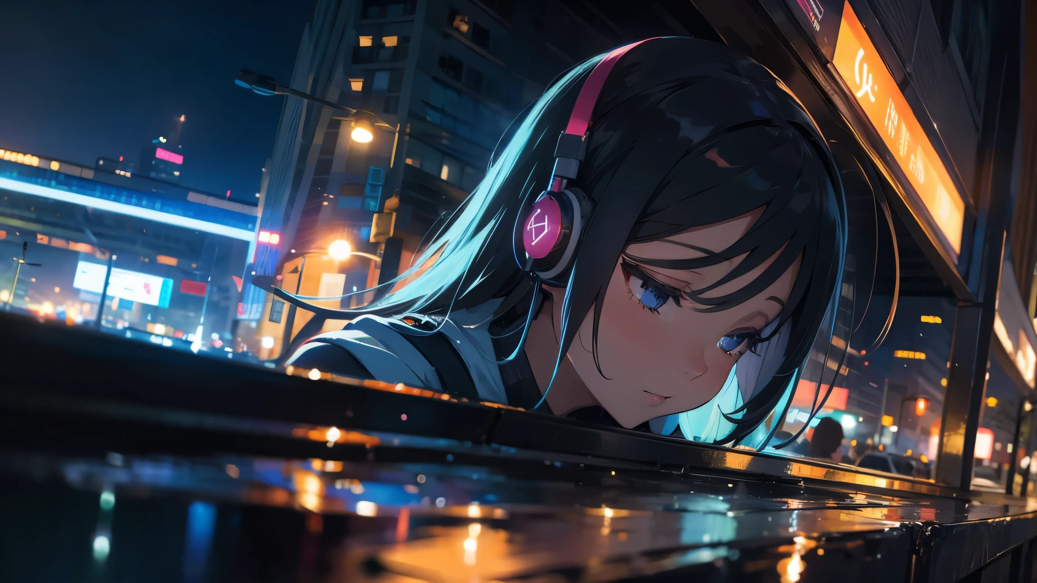 Super detailed,details,Girl listening to music,night