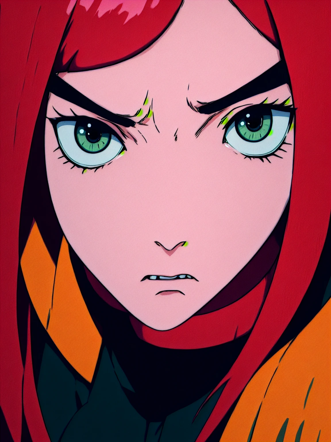 uzumaki_kushina, large_breasts, standing, solo, masterpiece, best quality, detailed face, detailed eyes, highres, whole body, angry face, on attack