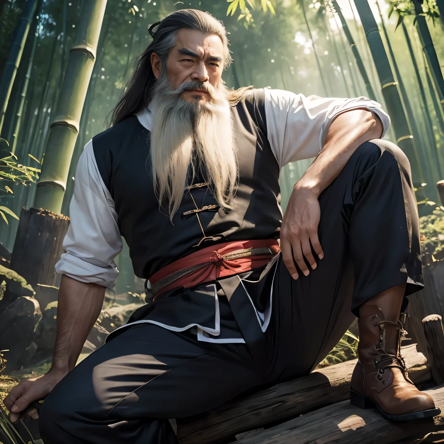 65 years old，Li Bai of the Tang Dynasty，Uncle Handsome，，Temperament，Lean build。Convex，In the bamboo forest，Wear long canvas boots，White liquid on face，beard，toughness，Drooling in the mouth，Long hair，Long beard，Elegant face，HD，artwork，Charming and sexy expression pose，full of enjoyment，Very shy，exposed，Spread your legs and straighten them，Costume，Trousers，A large protrusion with masculine characteristics，The crotch has columnar protrusions，God&#39;view，Take off your pants，Floor perspective, Ecstasy expression/gender(milky, Translucent mucus in the abdomen and chest)