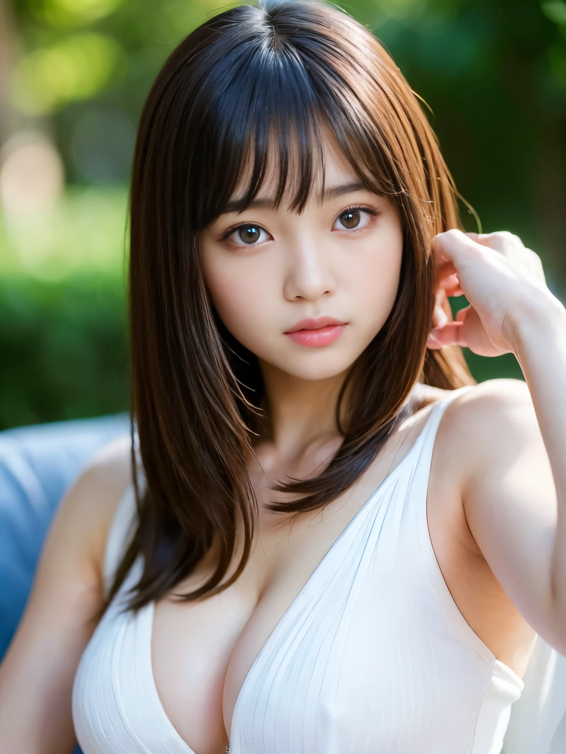 (Best-quality, Masterpiece, Ultra-High-Resolution, (Photorealistic:1.4), Raw Photo, depth of field, professional lighting, perfect anatomy, extremely details), in living room, 1girl, 15-years-old, the most famous Japanese idol, (((high on, insane):1.5)), ((extremely cute realistic-face like the most popular Japanese idol, ((extremely cute and extremely big realistic-eyes)), extremely beautiful and extremely realistic hair)), (((extremely beautiful and extremely realistic skins))), extremely cute and extremely realistic long-eyelashes, extremely cute and extremely realistic lips