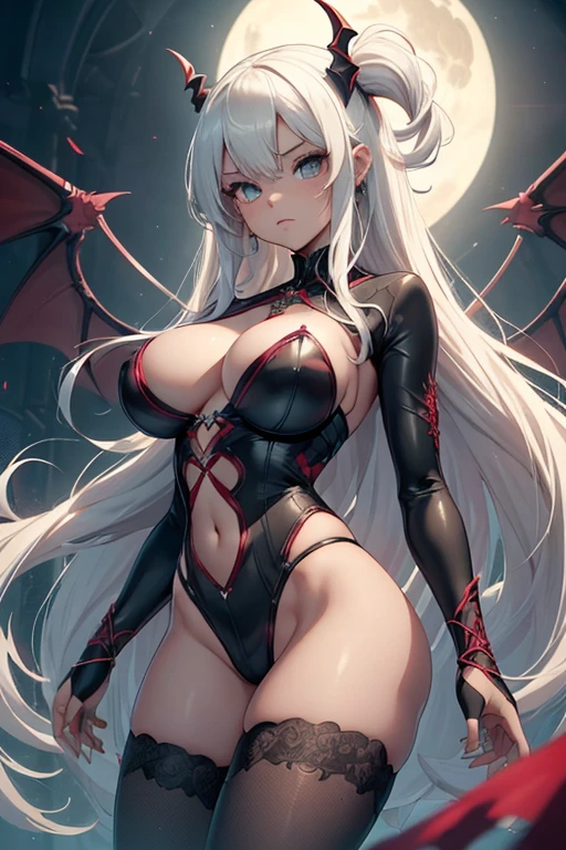 Mini morrigan aensland, (morrigan aensland), solo, ray tracing, Estilo 3D, 3DMM, ((oses por foto)), ((oses em cada foto)), corpo inteiro,(Front view),(Costas Issue), (Emist on the left), mostrar barriga lisa, (((oses por foto))),(seios muito grandearriga perfeita, olhos perfeitos e simetricos, (perfect handuturistic sword in hand)), ((cabelos curto)),roupa branca com bordas texturizadas, pele clara, luemas detalhadas, White thigh-high tights with trim, emestido aberto em "em", cintura fina, pernas grande, low water, Show legs to the top of the waist, ,((top com rasgo no meio)),pele ultra realista, olhos realistas humano,pele ultra realista,traje super sensual,(faixas em torno dos seios), colorida,top com babados,(pubis com muito volume),(extremamente sensual),(very sensual),(red and black theme),(((asas de morcego gigante))),com asas de morcego,cinta liga,(meia calca de renda em um dos lados),(meia calca de renda em um dos lados),((adornos na cor vermelha com leds))),((linhas vermelha adornando as curvas do corpo))