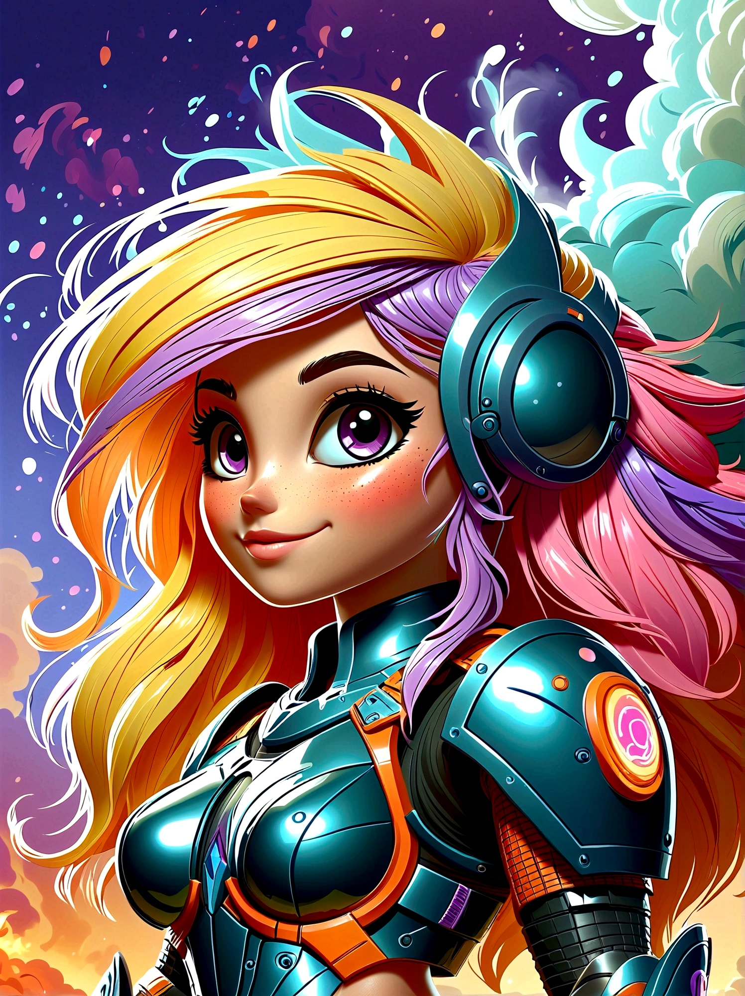 (masterpiece,Best quality:1.2,lifelike:1.4),Cartoon Characters,Vector illustration,Abstract style 1girl,full body,smoke,water,cloud,fire,, best quality, ultra high res, (photorealistic:1.4), Non-representational, colors and shapes, expression of feelings, imaginative, highly detailed, (transparent heavy armor warrior tranzp suit:1) neon vein, heavy armor helmet with purple and orange neon transparent glow made of ral-ledlights, 1kexx1