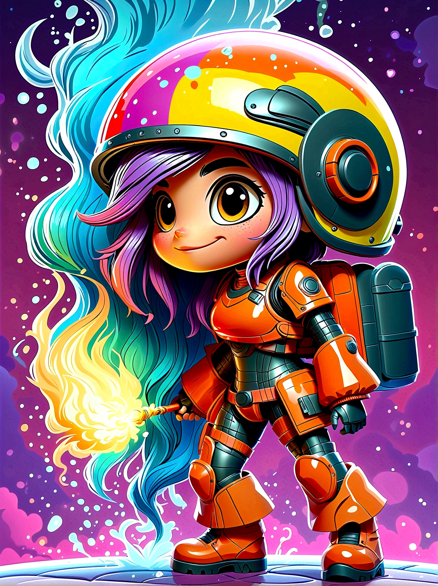 (masterpiece,Best quality:1.2,lifelike:1.4),Cartoon Characters,Vector illustration,Abstract style 1girl,full body,smoke,water,cloud,fire,, best quality, ultra high res, (photorealistic:1.4), Non-representational, colors and shapes, expression of feelings, imaginative, highly detailed, (transparent heavy armor warrior tranzp suit:1) neon vein, heavy armor helmet with purple and orange neon transparent glow made of ral-ledlights, 1kexx1