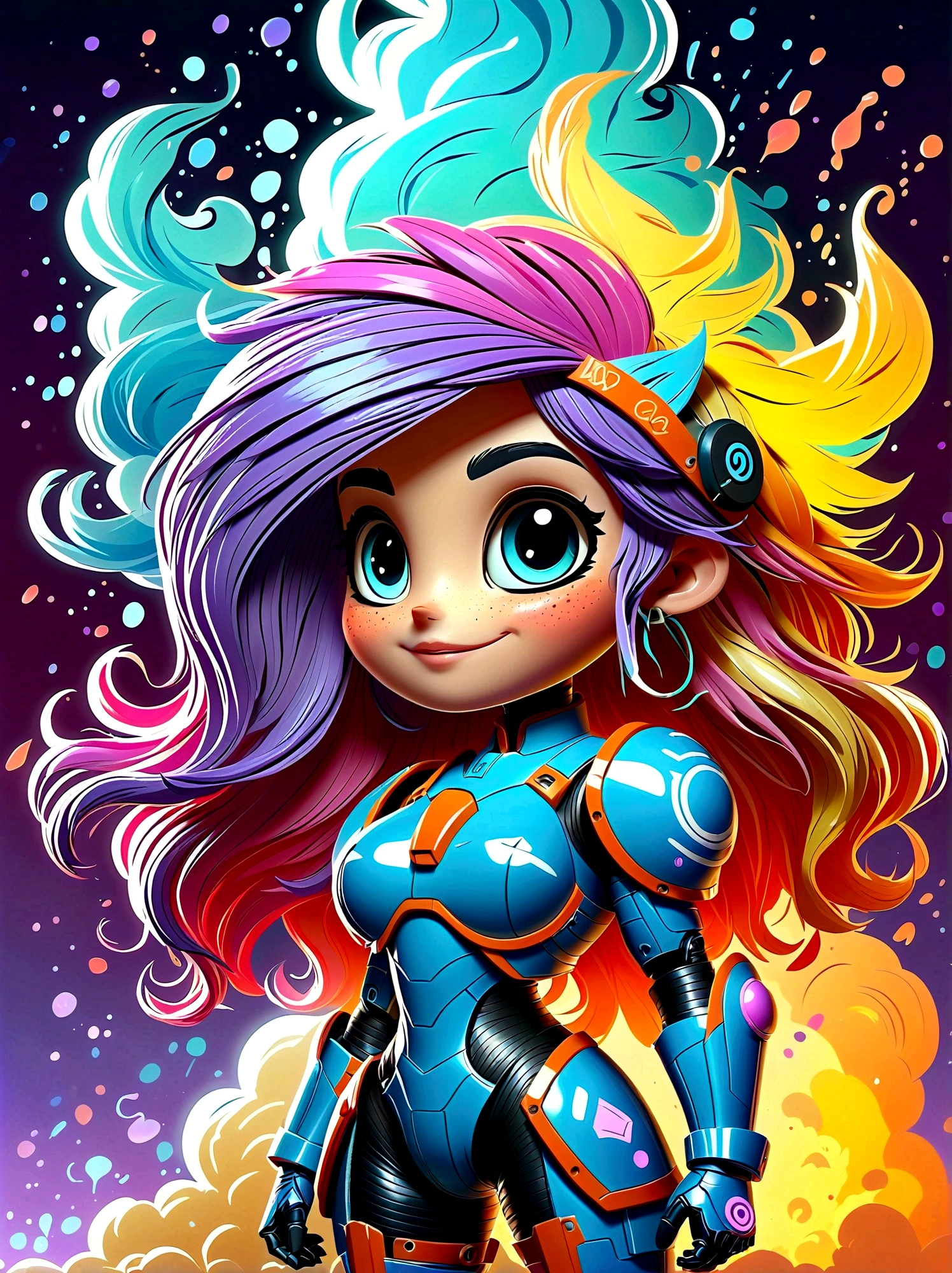 (masterpiece，Best quality:1.2，lifelike:1.4)，Cartoon Characters，Vector illustration，Abstract style 1girl,full body,smoke,water,cloud,fire,, best quality, ultra high res, (photorealistic:1.4), Non-representational, colors and shapes, expression of feelings, imaginative, highly detailed, (transparent heavy armor warrior tranzp suit:1) neon vein, heavy armor helmet with purple and orange neon transparent glow made of ral-ledlights, 1kexx1