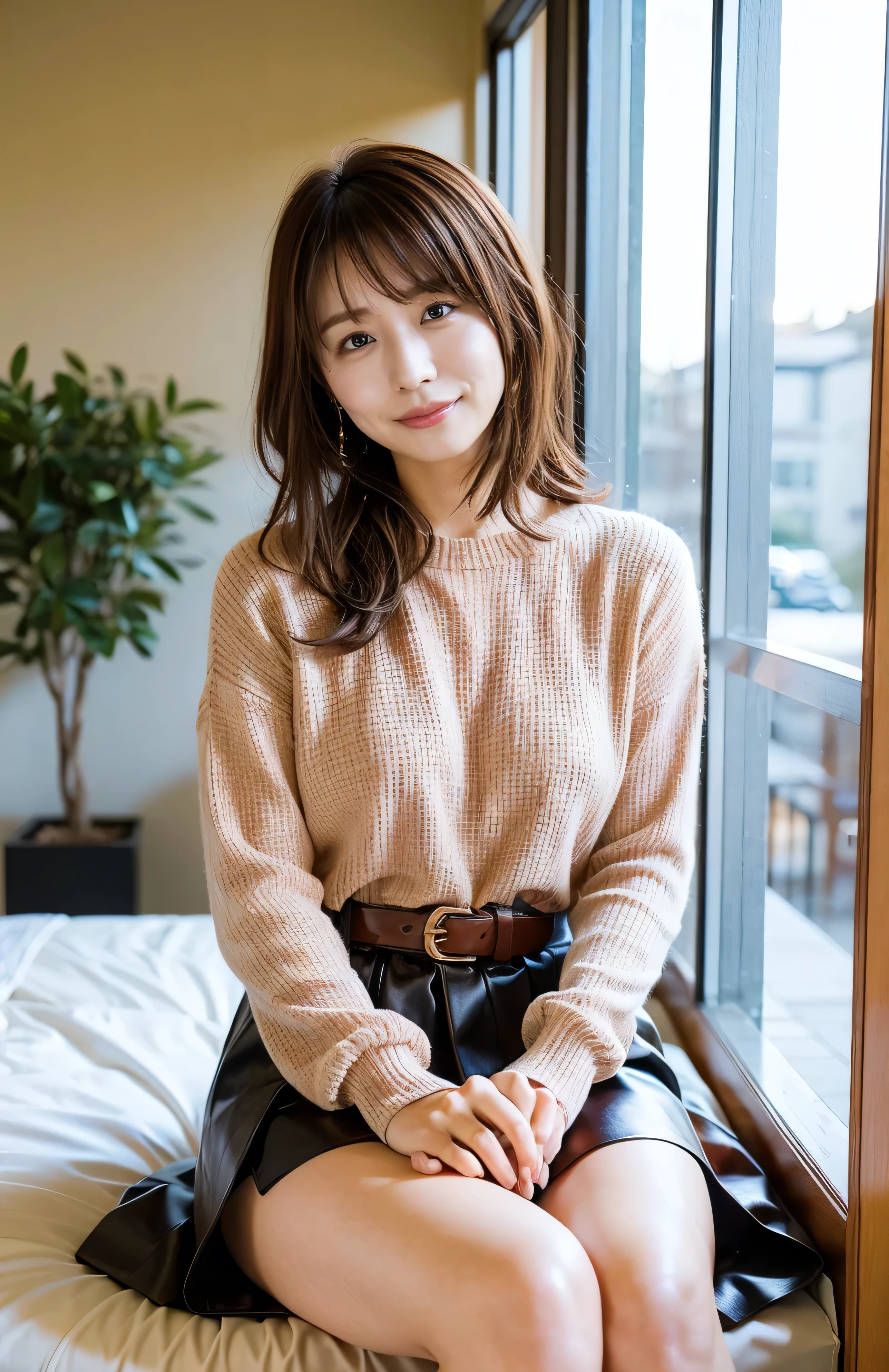 A big smile、Bedroom、Throw kiss、Light brown hair、Elegant hairstyle、Blue Eyed Woman、A woman with a cute upward gaze、When the sky gets dark、The sky turns red as the sun sets、Tight clothing that shows your body lines、、Elegant summer knitwear、Elegant summer sweater、Leather Belt、Short skirt、Dress elegantly着こなす、Luxury Bagedium Shorthair:1.4))、The sun shines on her、Light brown hair、Light brown hair、The sky was dyed red、There are clouds、private's cute、Her ample breasts are obvious even through her clothes..、The shining sun is so beautiful、Dusk is approaching、Lens flare、I can see the sunset、((Sunlight reflecting off the ocean、Ocean View、The sun shines on the sea、'beautiful.、Small earrings、private'evening、Birds are also flying、、Brown Hair Color、Tying up hair、The woman is on the right:1.4))、Luxury Leather Belts、Shiny clothes、Light beige hair color、Background Blur、Braid only the front hair、Light brown hair、{{Cowgirl Shot}}、((Close-up shot from the waist up、Ample breasts:1.4))、Smile、Silk clothing、Ample breasts that can be seen even through clothes、Braid only the front hair、Cowboy Shot、Gorgeous white collared silk shirt and brown skirt、Dress elegantly、Luxury Bags、A lovely smile、((Ample breasts))、Full body photo、ring、Short skirt、Tuck your hair behind one ear、Silver Necklace、smile、 Elegant ponytail、Caustics、Highly detailed photos、Very beautiful and ideal short hair、Super no makeup、(8k、RAW Photos、highest quality、masterpiece:1.2)、(Realistic、Realistic)、1 girl、((Medium Short Hair、Looking into the camera:1.4))、Hair blowing in the wind