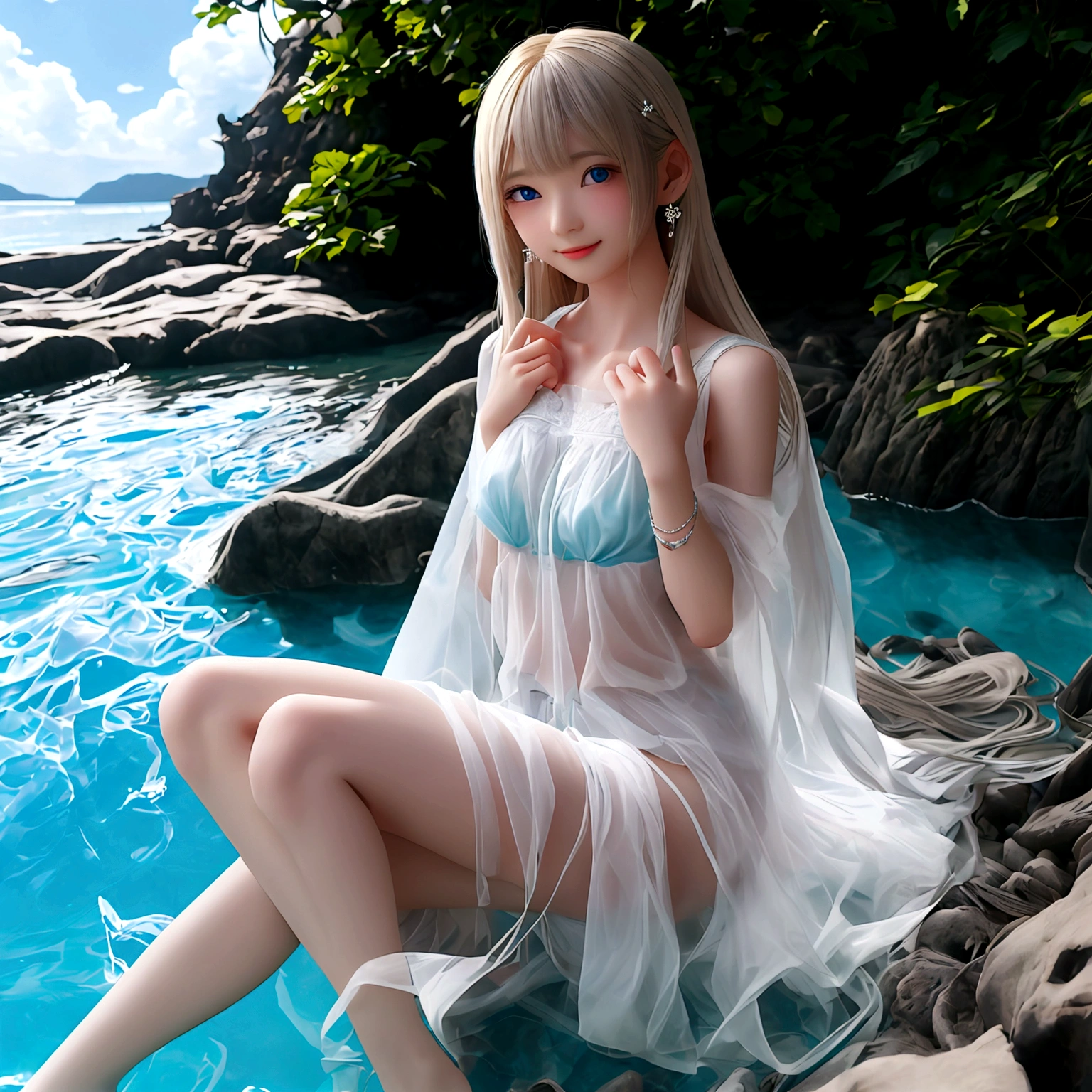 2位Very漂亮的瑞典16 歲漂亮的女孩、 white blond hair、 (( Sexy and gorgeous transparent underwear and panties))、(Colorful transparent underwear and panties) 、Very、 shiny skin、 white skinned、 a smile、 beautiful bangs、 long and straight、 2位絲般美麗的white blond hair女郎、 shiny hair、 Extra long, super straight and flowing hair、 Eyeliner、 a small face、 Extra large firm breasts、 crystal clear ocean blue eyes、 shining with beautiful light、 Earrings, pendants, headwear and bracelets hanging from the ears、beautiful and smart girl、 Playing in the water at the outdoor beach and taking a full body photo of two people、 Looking to the future