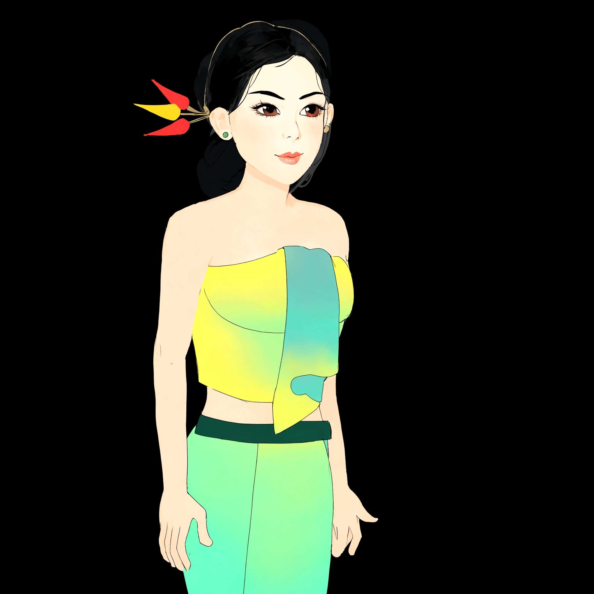8K Ultra HD, highly detailed, super realistic, painting of a Khmer woman in a Khmer a green a skirt with a gold necklace and , full body with Khmer costume, full body portrait, Khmer female lead character, character full body portrait, full body details, Khmer female character, full body character, full length character, full body illustration, full body character concept