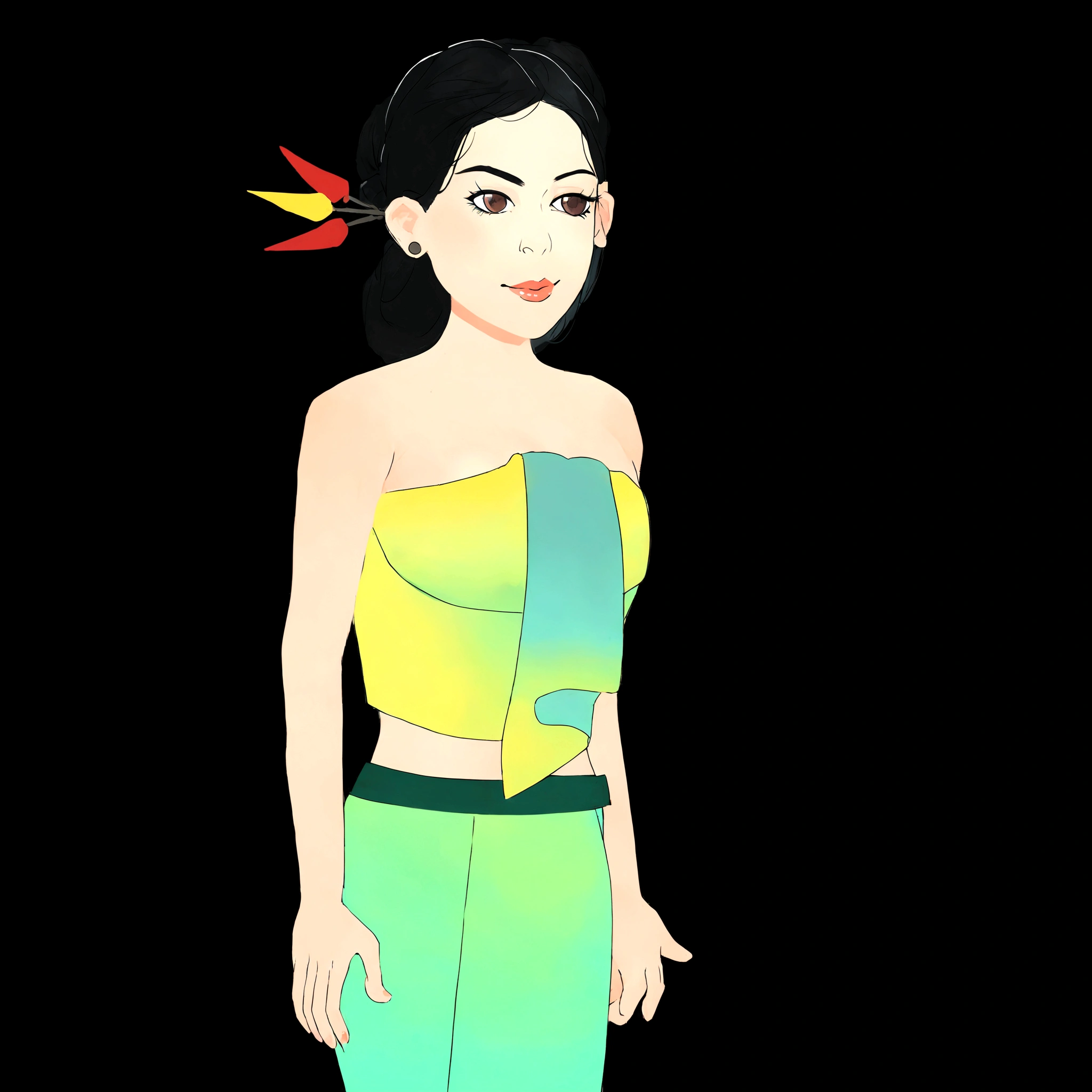 8K Ultra HD, highly detailed, super realistic, painting of a Khmer woman in a Khmer a green a skirt with a gold necklace and , full body with Khmer costume, full body portrait, Khmer female lead character, character full body portrait, full body details, Khmer female character, full body character, full length character, full body illustration, full body character concept