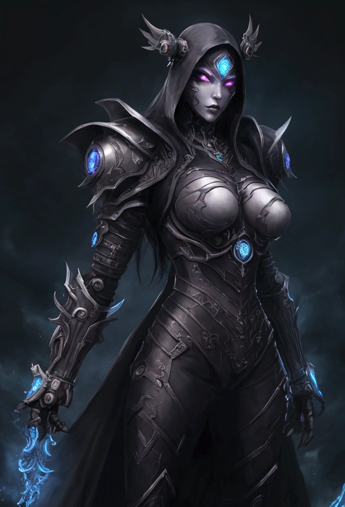 cyber woman,full-length,huge moon,concept art,gothic,smoke,fire,dynamic,cinematic,many small details,beautiful perspective,beautiful,aesthetic,epic,warcraft style