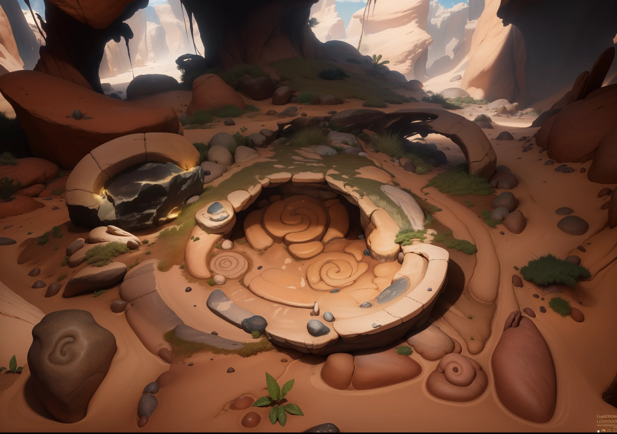 (masterpiece:1.1),(highest quality:1.1),(HDR:1),desert Rock texture,flagstone road,warm lights,speleothems,The texture is clear,Ray traching,Dune, dungeoun(The is very detailed,finely detailled,iintricate),8K resolution
