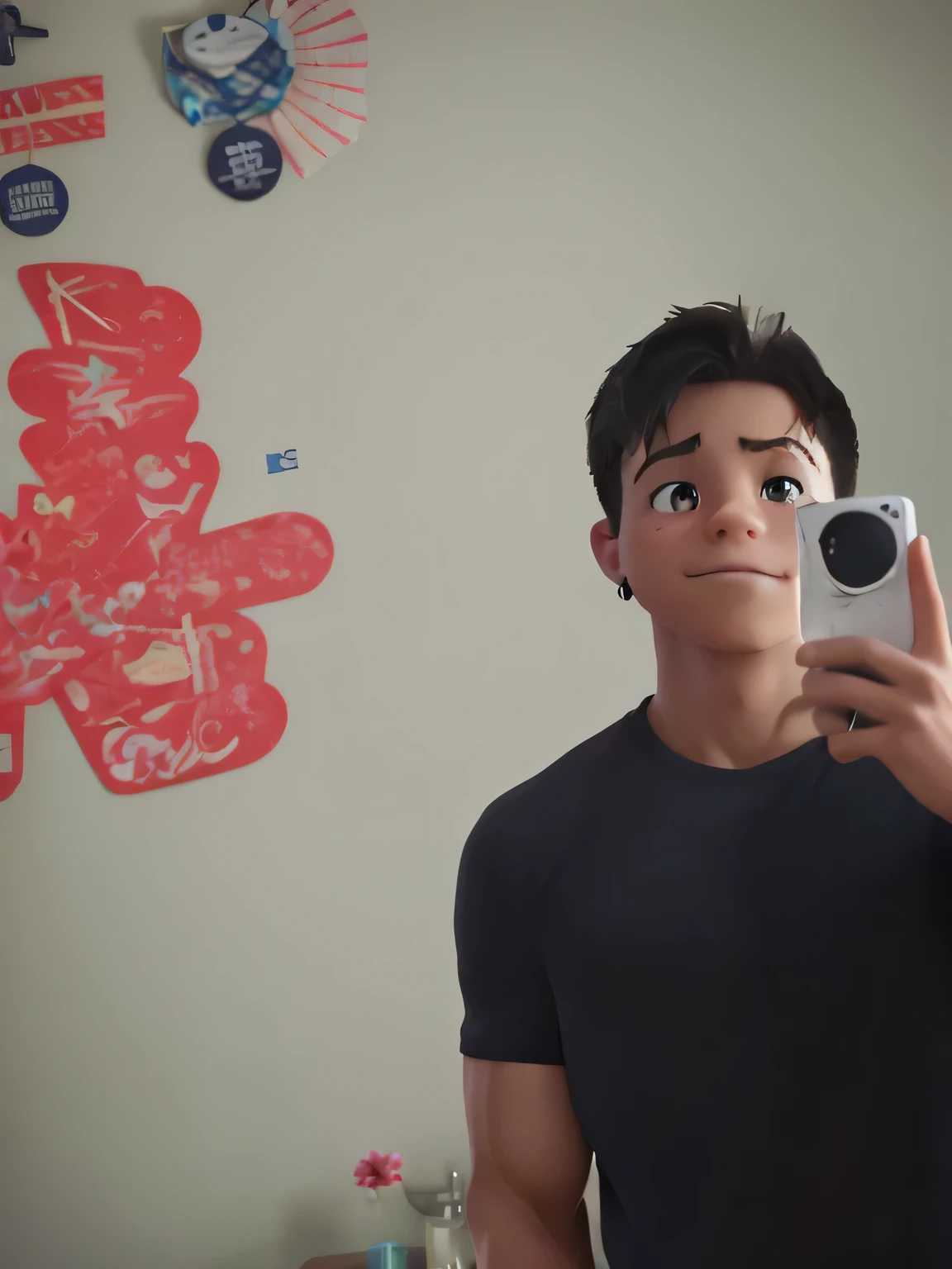"muscular boy taking a selfie, evident muscle definition, in front of a mirror --v 4"