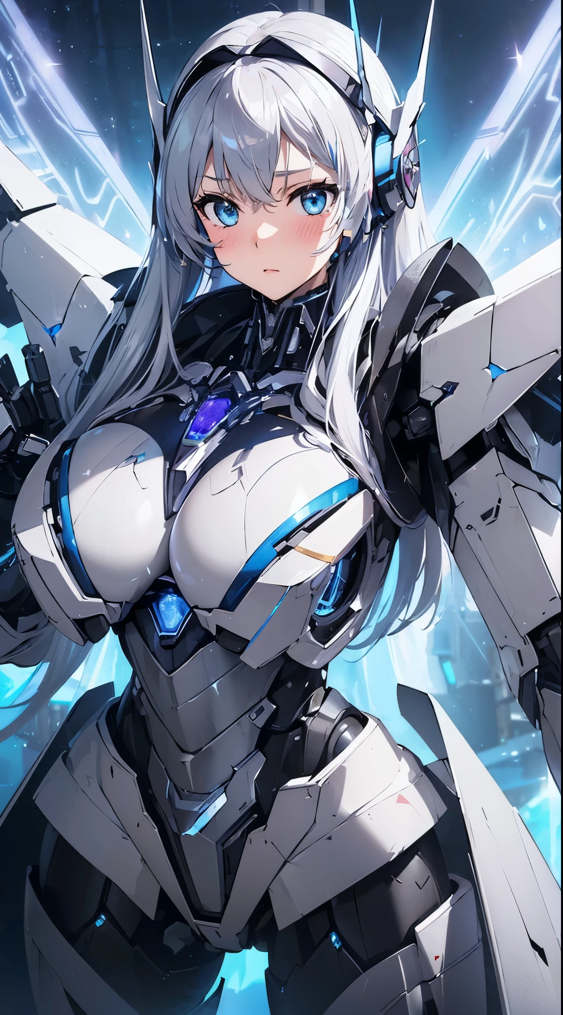 Blue shining mechanical eyes、Blushing your nose