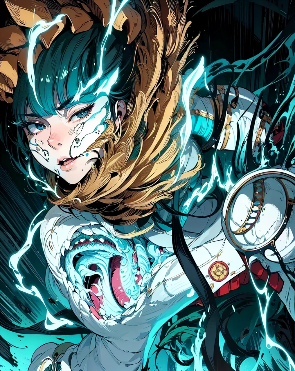 a detailed portrait of satoru gojo, 1 man, beautiful detailed eyes, beautiful detailed lips, extremely detailed face and features, long eyelashes, striking expression, serious expression, black hair, white outfit, detailed background, cinematic lighting, dramatic composition, highly detailed, award winning digital art, unreal engine, 8k, photorealistic