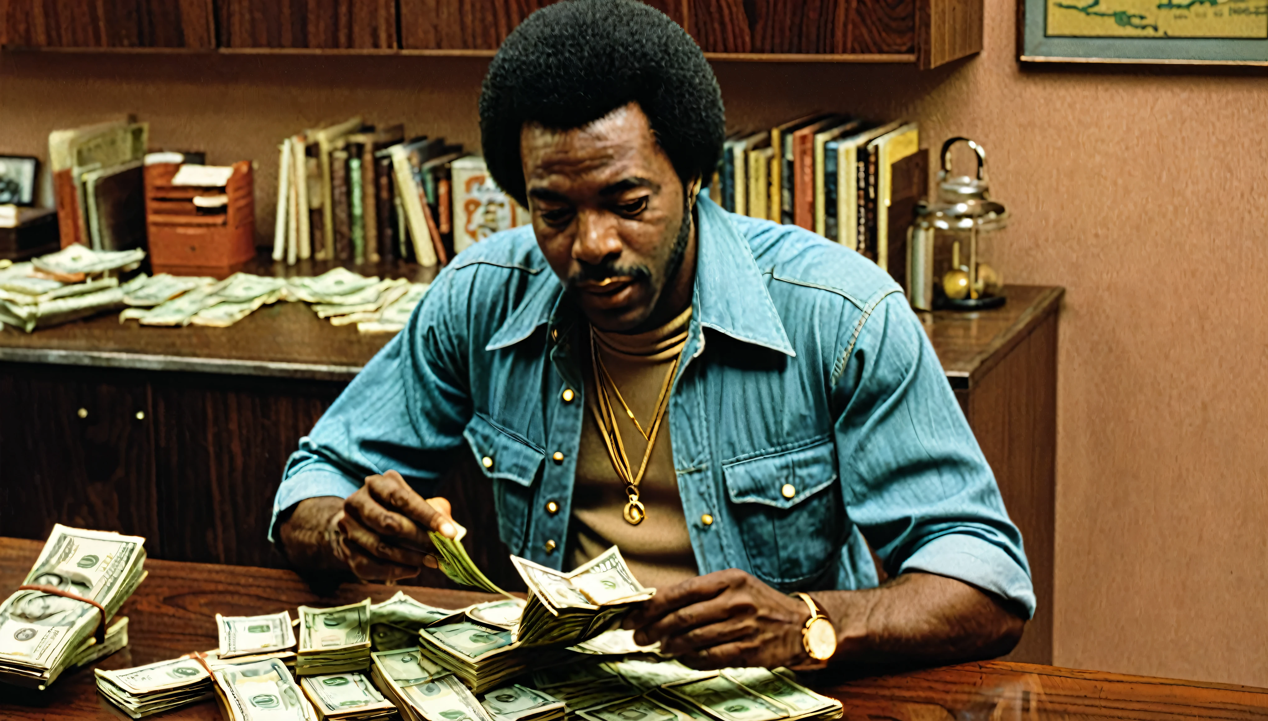1970s African-American male counting cash