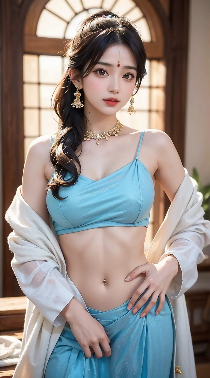 Une femme en sari posant pour une photo, Indian, traditional beauty, Indien, beautiful girl, Ornate Cosplay, en tailleur, Super mannequin indien, Belle jeune fille, femme magnifique, Asie du Sud-Est avec Long, Indien provocateur, magnifique belle femme, Tenue complexe, Hindu aesthetics, belle fille asiatique, Extremely detailed shot of the girl, jaw dropping beauty, Big breasts deep neckline sexy navel