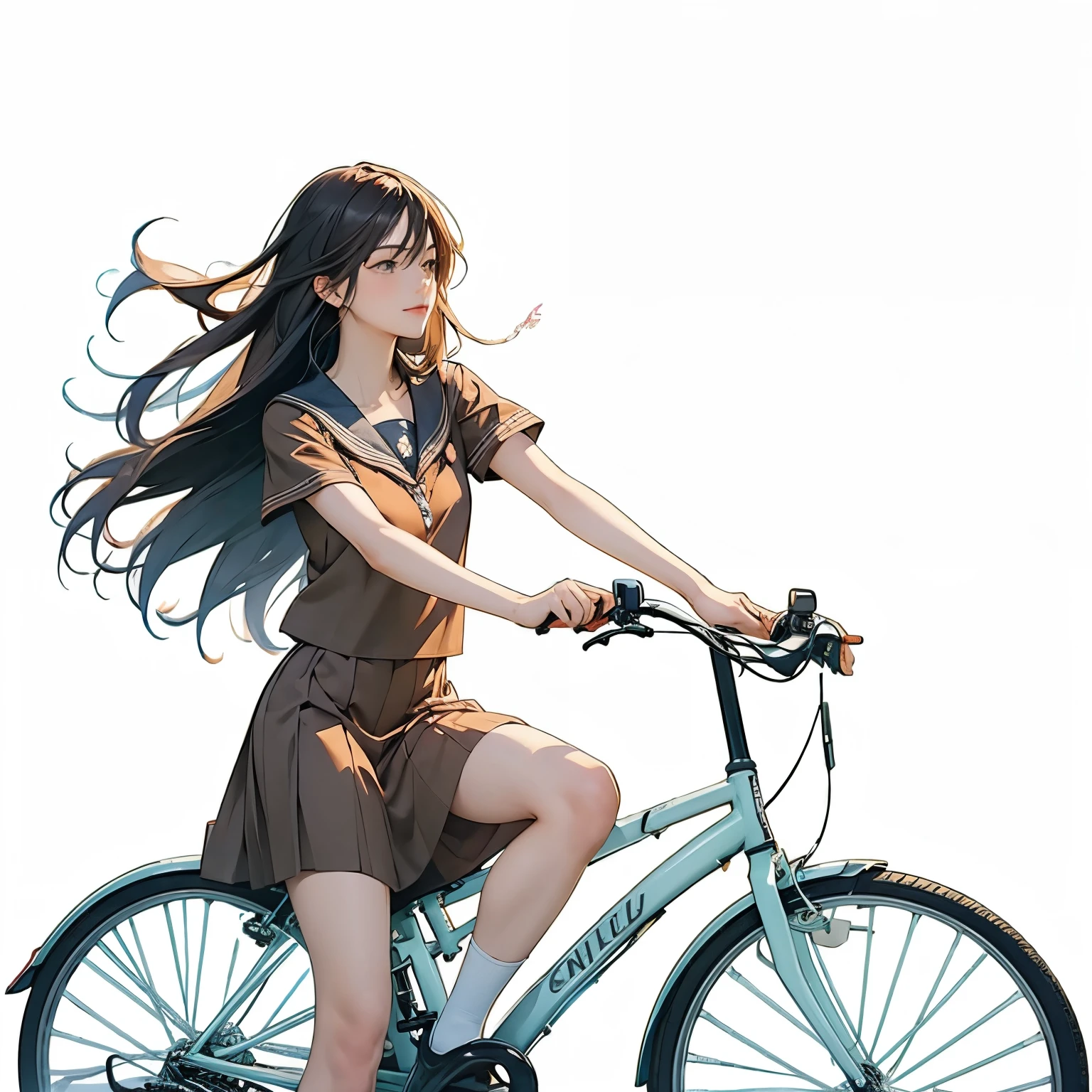 (masterpiece, best quality:1.2), 1girl, ride a bicycle, solo