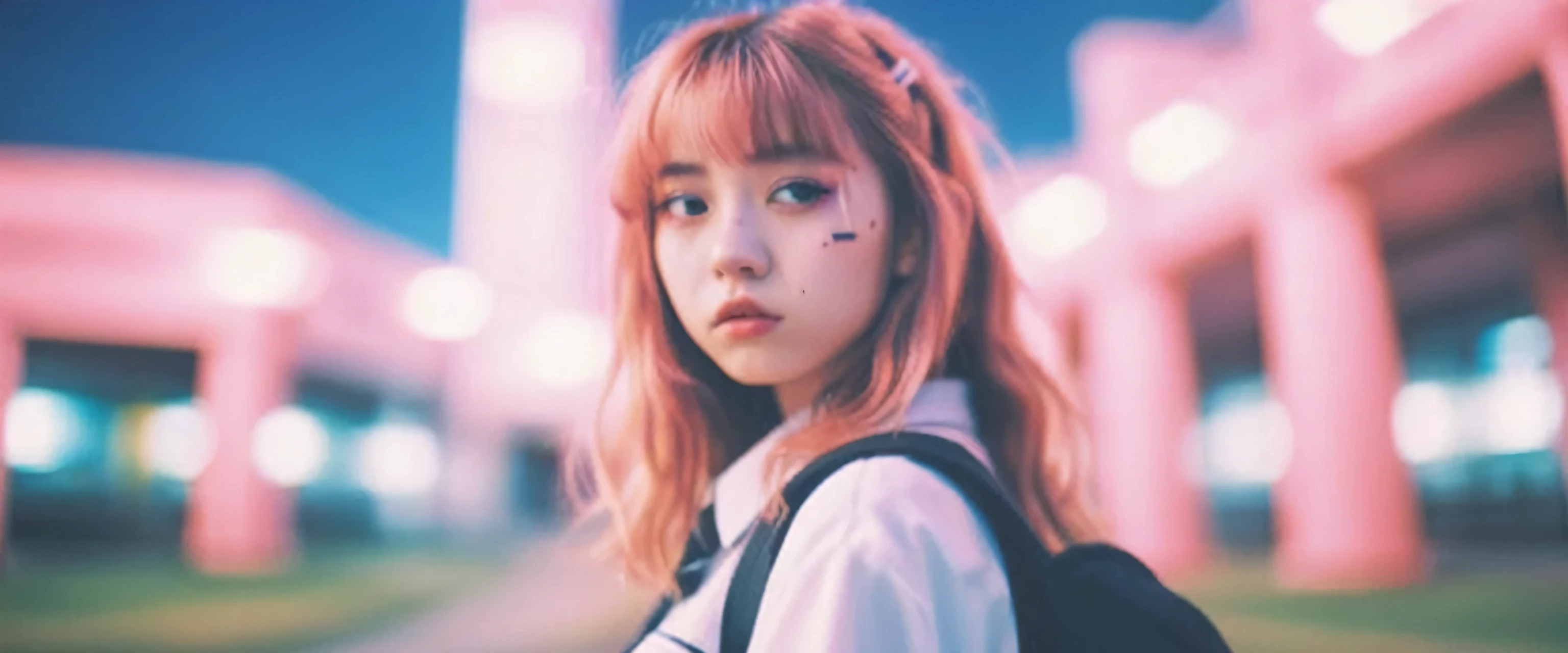 Brandon Woelfel Style - Petra Collins、A mysterious digital core cybergothic dreamscape created by Brandon Woelfel and Liam Wong, Super sharp details, Japanese female high school students,Uniforms,unusual angle, Bokeh, Shot with Canon 5D Mark III DSLR, campus background