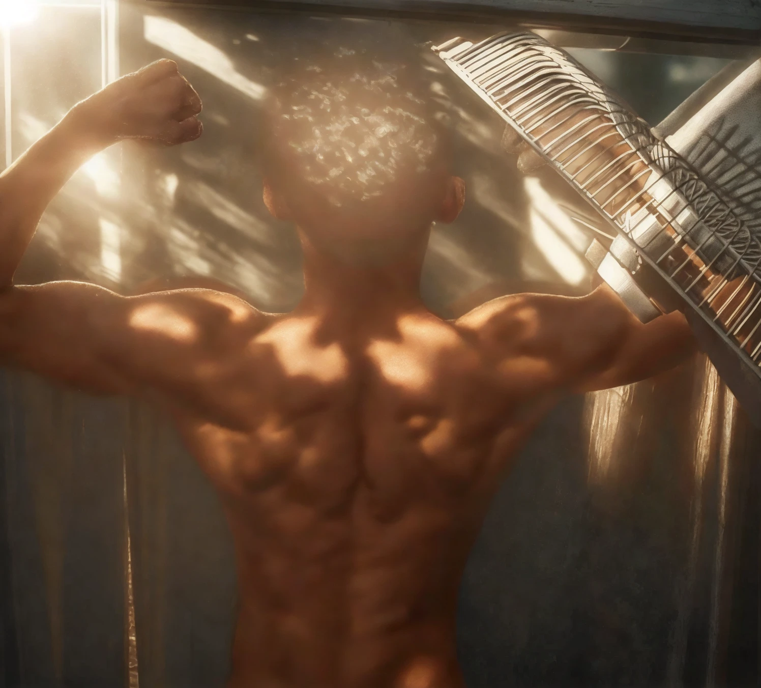 best quality, masterpiece, (realistic: 1.2), 1 man, Eren Jaeger, real life, live action, black jeans, black pants, brown hair, attack on Titan, long hair, abs, muscles, shirtless, sunset background, fitness, fit body, slim body, high definition, high quality, gigachad