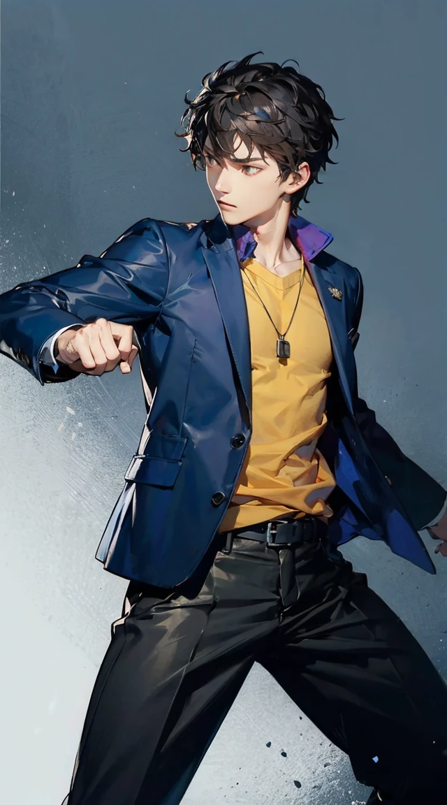 kenshirou,black hair,blue jacket,fighting_stance,