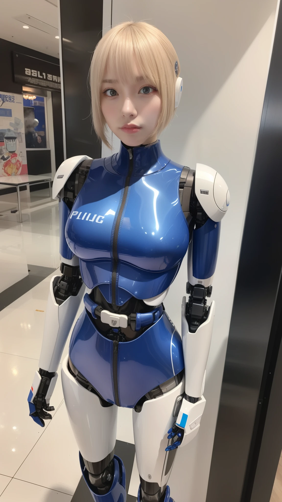 one robot woman, hyperdetailed face, Super well-formed face, armored robot, Police, robot, perfect-female-robot, perfect-mechanical-body