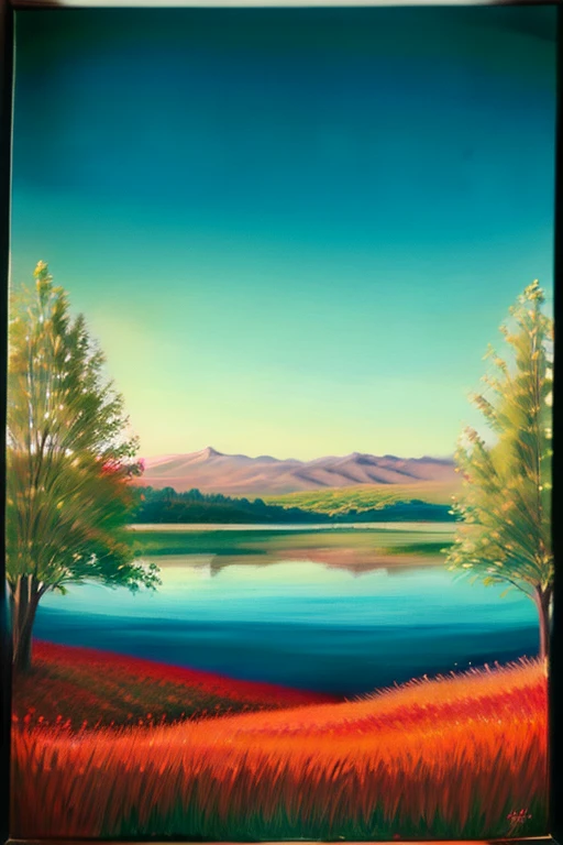 Landscape painting with folk art colors