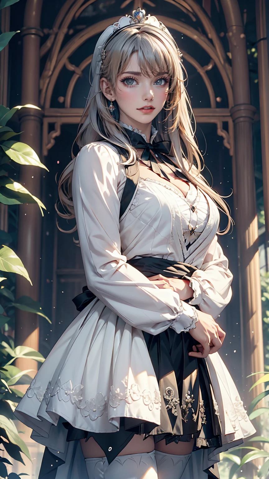 ((masterpiece)), (highest quality))), (Character design sheet, National costume, same characters, front, ~ side, return), figure, 1 girl, whole body, Silver Hair, eyes hair, Beautiful Eyes, Princess Cut, Environmental change scene, Short skirt, Shyness, woman, girl, Are standing, Gothic Lolita, VTuber, Shartan Betalora, (simple returnground, white returnground: 1.3) ( masterpiece:1.2), (highest quality:1.3)