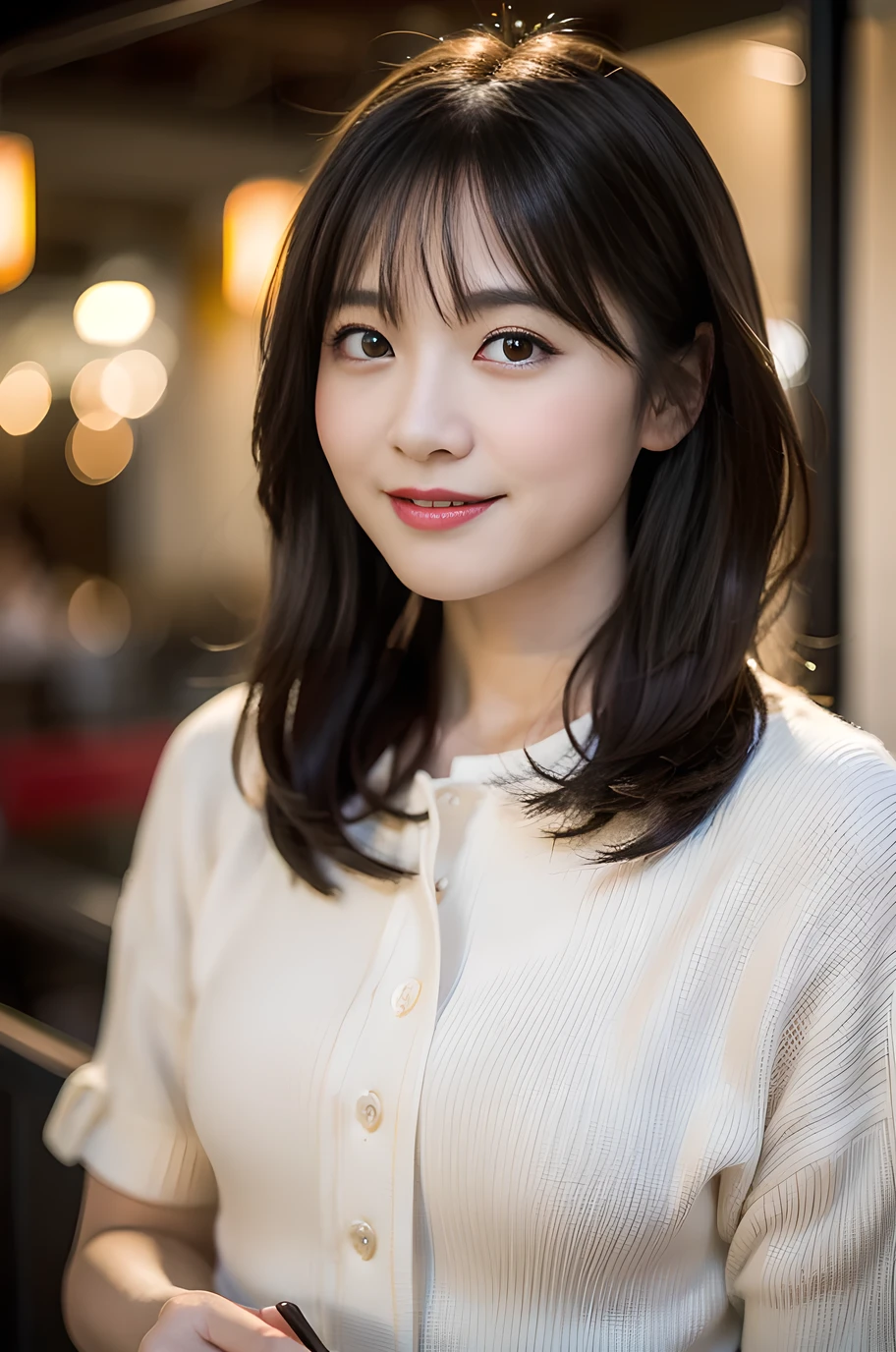 (8k, RAW Photos, highest quality、masterpiece:1.2), (Realistic、Realistic:1.37), Very detailed, High resolution, 1 girl, Laughter, View your audience, Beautifully detailed face、(Cup noodlesを持って:1.3),beautifully detailed skin、Skin Texture、Floating Hair、Professional Lighting、Cup noodles