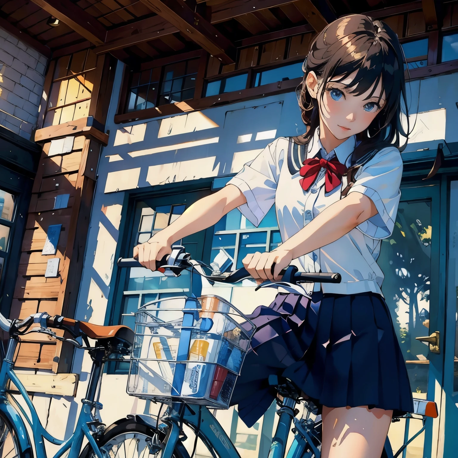 (masterpiece, highest quality:1.2),  riding a bicycle, 