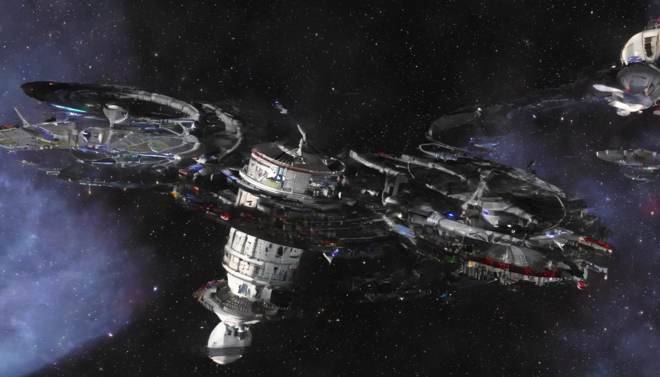 (((The space station is massively bigger than Babylon 5, but in the shape of Deep Space 9))). (((The space station has 6 O'Neal Class space stations off in 5 directions, & 1 down the middle))).There are hundreds of starships going to & fro, from the station, at any hour of the day. This station is a nod, to J. Michael Strazynski, H.G. Wells, Stanley Kubrick, & Norman Rockwell.