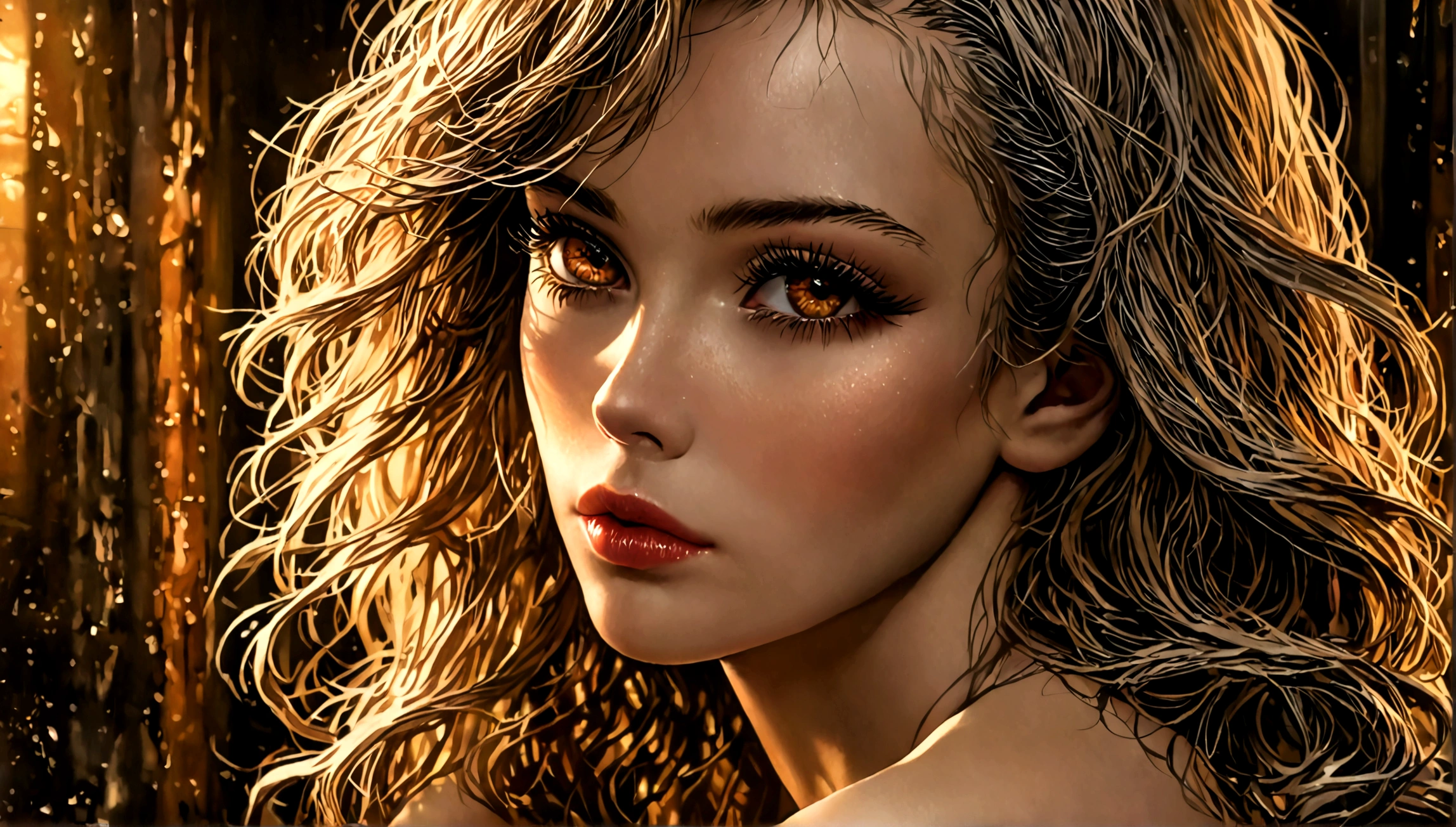 a sexy woman, beautiful detailed eyes, beautiful detailed lips, extremely detailed face, long eyelashes, wavy hair, revealing outfit, seductive pose, provocative expression, intricate background, soft lighting, warm color tones, (best quality,4k,8k,highres,masterpiece:1.2),ultra-detailed,(realistic,photorealistic,photo-realistic:1.37),cinematic,dramatic lighting,high fashion photography