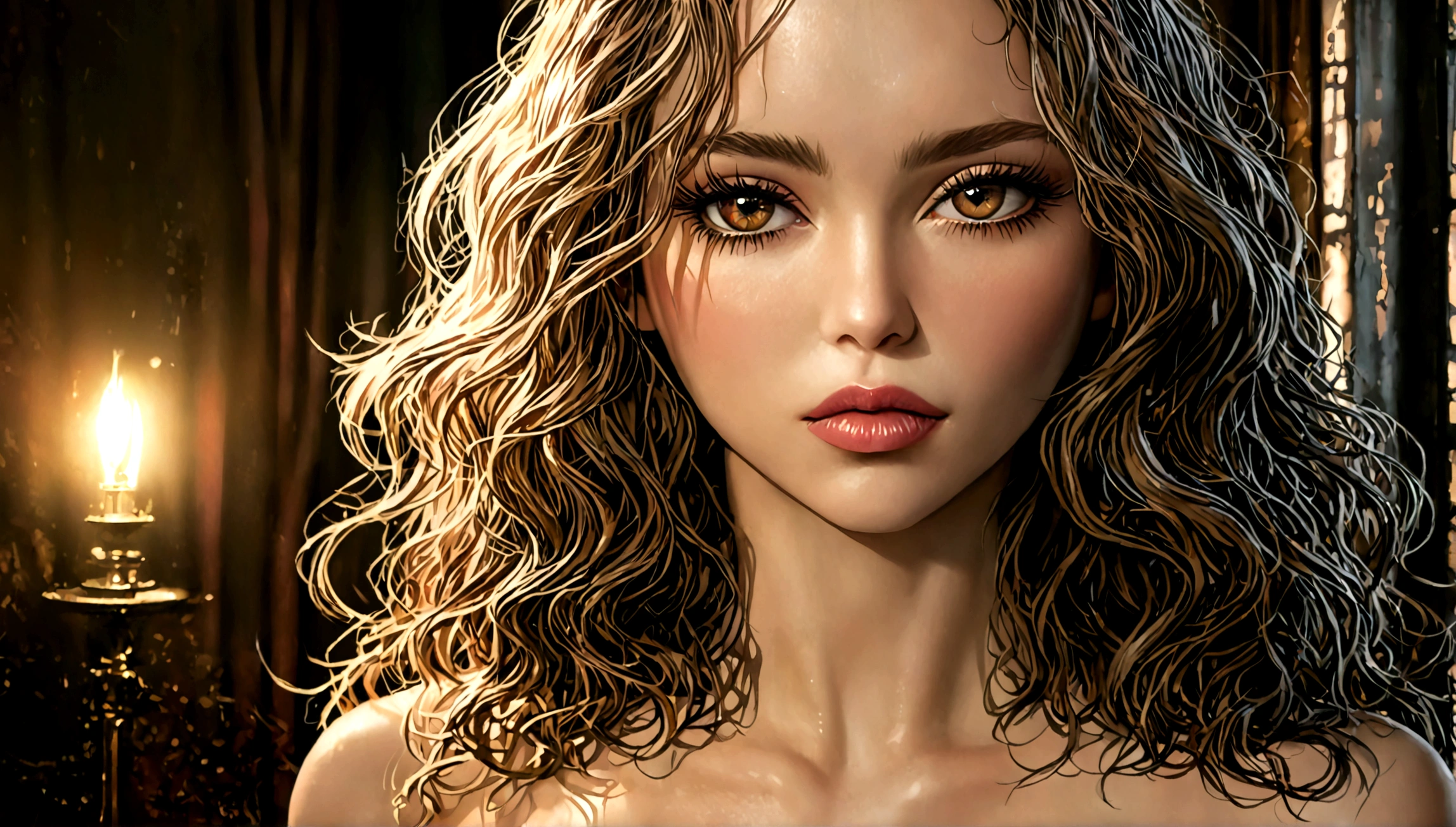 a sexy woman, beautiful detailed eyes, beautiful detailed lips, extremely detailed face, long eyelashes, wavy hair, revealing outfit, seductive pose, provocative expression, intricate background, soft lighting, warm color tones, (best quality,4k,8k,highres,masterpiece:1.2),ultra-detailed,(realistic,photorealistic,photo-realistic:1.37),cinematic,dramatic lighting,high fashion photography