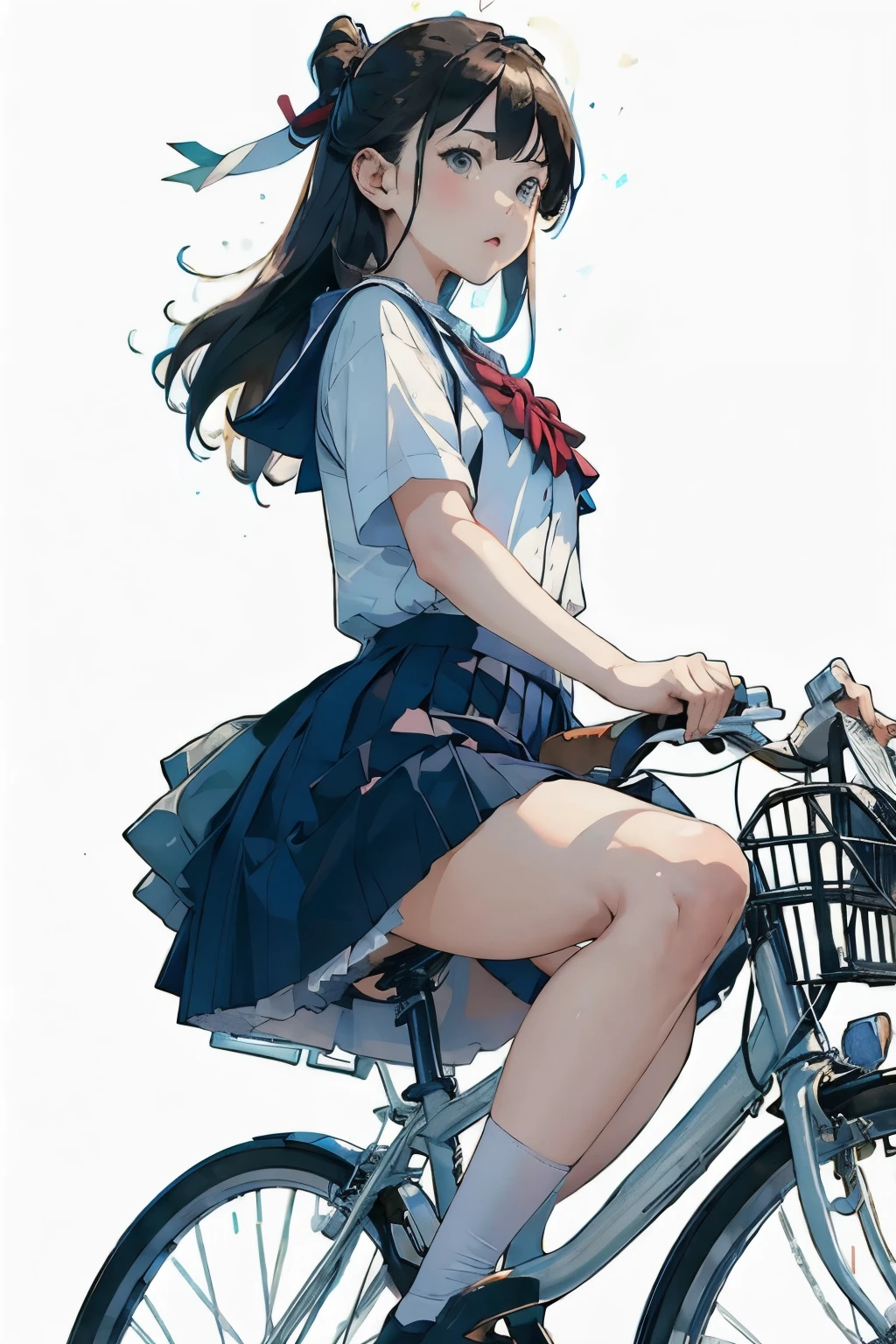 (masterpiece, highest quality:1.2), 1girl, riding a bicycle, solo, A look of disgust,