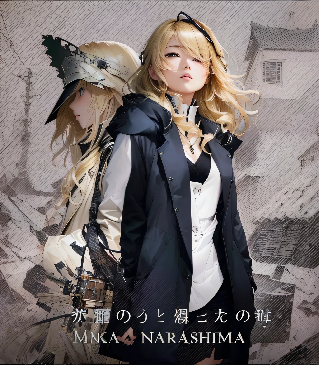 There is a blonde、Woman in black jacket, Marisa Kirisame, Kurumada Masami's style, inspired by Shinoda Toko, The style of Yoshitaka Amano, author:Oka Yasutomo, Inspired by Yoshio Markino, Inspired by Yuko Tatsujima, Inspired by Yoshitoshi Tsukioka