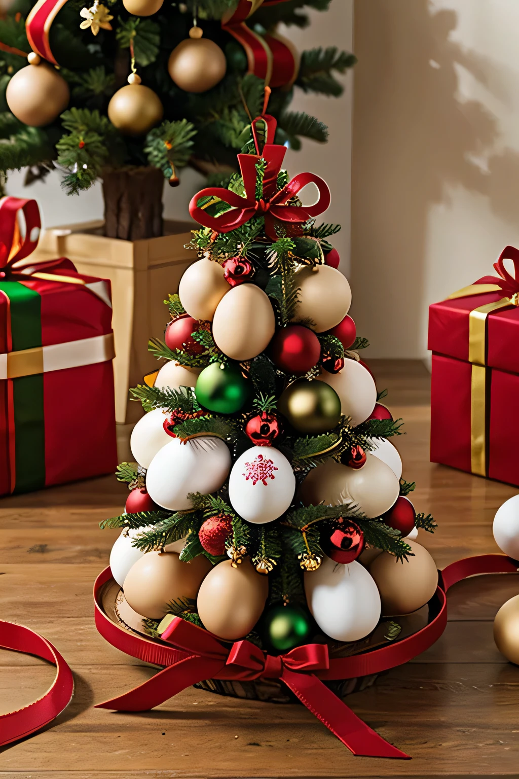 Christmas decorations: Set of tree decorations in the shape of decorated eggs.