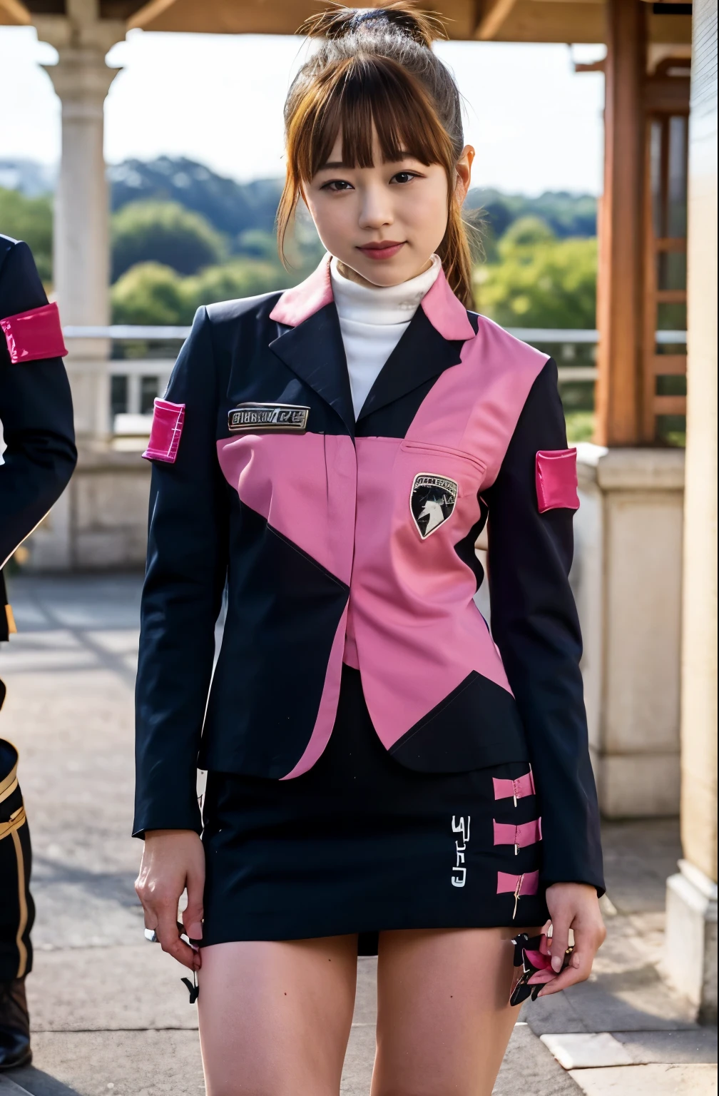 Actual Photos、Highest imYear quality、Realistic、Beautiful woman、白いpantiesとBeautiful thighs、Beautiful Face、real imYear、Federal Army Uniform Miniskirt、panties、ponytail、Yuriko Yoshitaka、16Year日本人女性、Zuo々Ki Nozomi:1.4、pretty girl、ピンクのpantiesーが見える、16Year、(白いpantiesー:1.3)、Ultra mini skirt、Beautiful thighs、ピンクのpantiesー、赤いミニスカートがめくれてピンクのpantiesーが見えてる