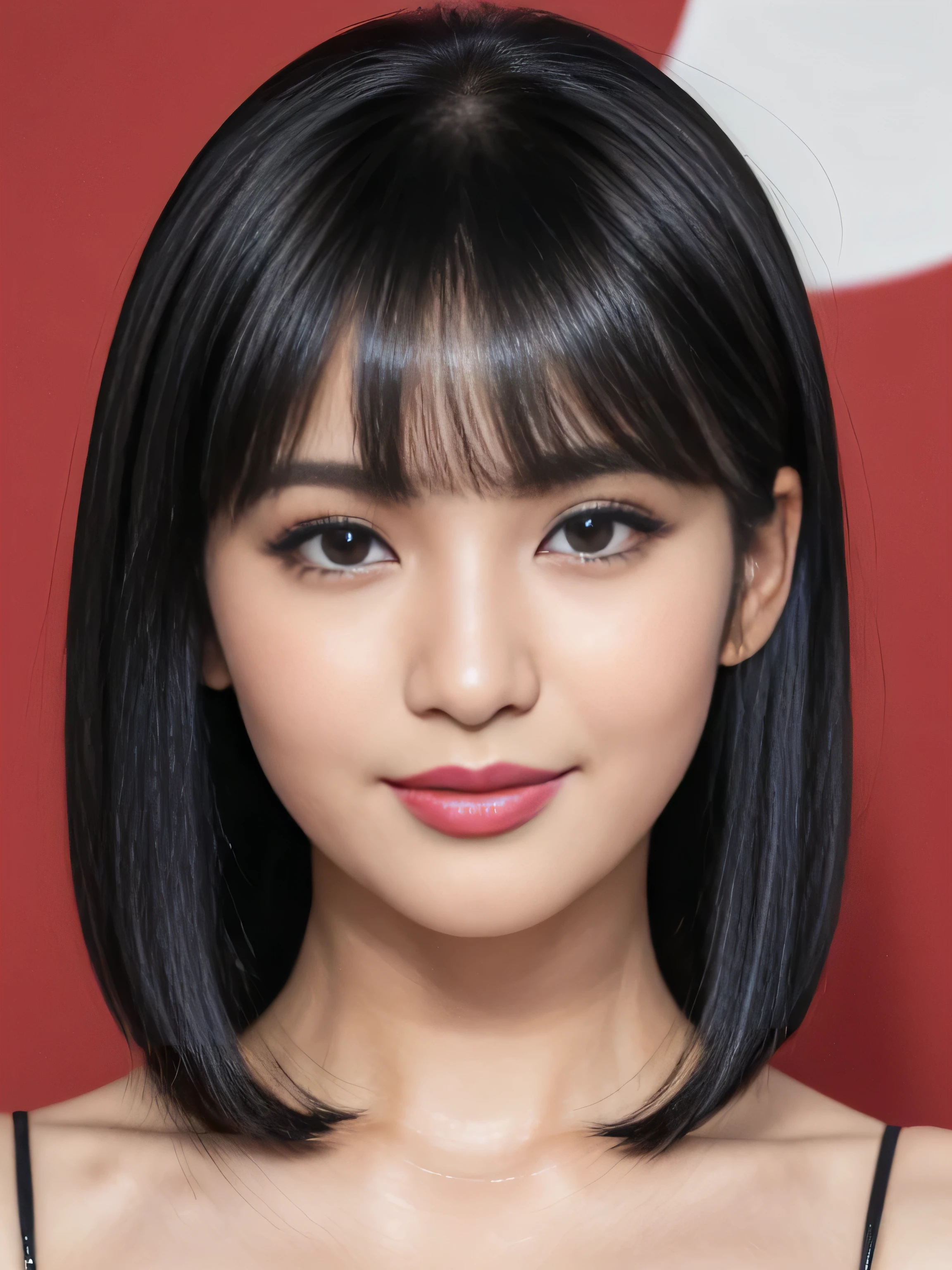 1 female (Close up of her face!!!:1.8) (She turns to the viewer and makes an inviting face!!!!!) ((highest quality)) ((masterpiece)) (Familiar) (Get used to it) (White wall background!!!!!) (She is a 48-year-old mature woman with the hottest face in Japan.) (Her bangs are neatly trimmed and worn straight down.:1.5) (Very shiny and voluminous, Very straight!!! Very beautiful medium long hair with the highest quality and the best details Jet black hair Her highest quality and most detailed straight medium long hair is jet black Her beautiful jet black hair is very straight and medium long. Her hair is very black!!! Shiny black hair, black silky hair, detailed 長さ black hair, 太くShiny black hair, 長さ black hair, Straight bob cut black hair, Length and Straight Bob Cut black hair, Perfect Silky Hair, Extra Dark Natural Black Hair, very black hair) (She received a mature make-up done by a professional make-up artist... Exquisite texture:1.4 Lipstick is natural red Beautiful black eyeliner) (She is wearing a shiny random color silk camisole dress.) Perfect Woman'face (She has a typical Japanese build and skin color..., Her skin is very high quality and ultra high definition.、very beautiful and glowing skin) (Her face is dignified and sexy) (She has a typical Japanese build and skin color Her skin is very delicate and sensitive..、and、Such beautiful and radiant skin) ((Her face shape is thinner than average:1.4)) ((Her eyes are larger than average:1.6)) ((Her eyes are larger than average:1.6)) ((Her eyebrows are very thin:1.8)) (She received a beautiful mature make-up by a professional make-up artist... Exquisite texture:1.4 Lipstick is natural red Beautiful black eyeliner) ((Rich 1.4)) (Extremely detailed 8K) (Ultra-fine skin texture 1.4) (Actual, Vibrant:1.4), Sharp focus:1.2、Beautiful woman:1.4 Dynamic Lighting (Genuine RAW photos taken by professional photographers) very beautiful and glowing skin) (Surreal photos by professional photographers :1.2)