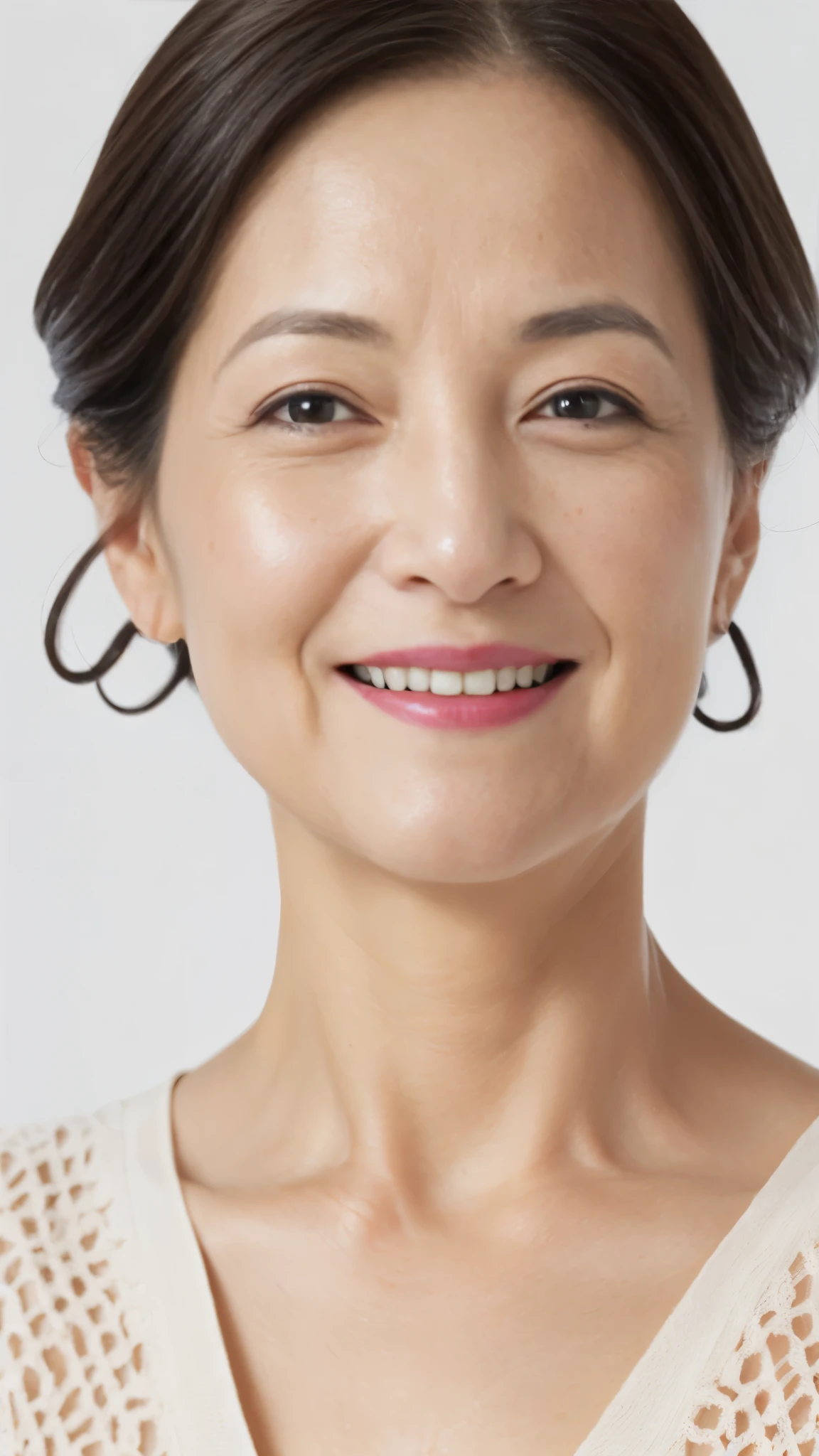 ((Face close-up)), ((Grandmother)), (((Short Bob))), Late Elderly, Aged face, Perfect composition, ((Fractal Art)), (((masterpiece))), 8k, Clear images, (((alone))), (((Asian Beauty))), Pure white background, Natural Hair Color, Hands behind back, Refreshing early summer outfit, Alluring, ((Elderly)), Depict lips accurately,Red lips, Flashy makeup, (((alone))), (((Perfect Anatomy))), Depicting ears correctly, Pure white background, gravure, Upright posture, smile, ((Beautiful mature woman)), highest quality, Very detailed, Realistic, Very detailed細なスキン, (Madame), (The corners of the mouth are turned up), 120 years old, Huge breasts, Mature Politician, Glamour, sexy, Pure white skin, Natural hairstyle, Comfortable clothing,