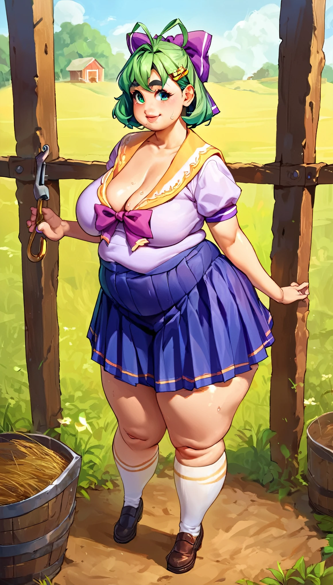 1girl,solo,Shiny skin,Green hair,Green eyes,Green short hair,Green Eyes,Bow hair accessories,Hairpin,Purple and sailor collar,Sailor Suit,Doudou Eyebrows,Tempting,Tempting的外表,Looking at the audience,Green short hair,Green Eyes,Purple bow,Hairpin,Purple and sailor collar,条纹Sailor Suit,Blue pleated skirt,White socks,leather shoes,Antenna Hair,Doudou Eyebrows, score_9,score_8_up,score_7_up,score_6_up,score_5_up,score_4_up,obesity,female,,Fat buttocks,Protruding belly,Sagging breasts,posture,Cleavage,Hook of Holland,Big Breasts,Sweat,farm,solo,Humanize,
1girl, solo, woman,
blond,Blue Eyes,
Looking at the audience,Smile,thick lips,Lip Augmentation,Large Breasts,full,Makeup for hourglass figure,Thick thighs,full,outdoor,Tempting,Standing,
score_9, score_8_up, score_7_up, score_6_up, score_5_up, score_4_up, source_cartoon, ratings_safe