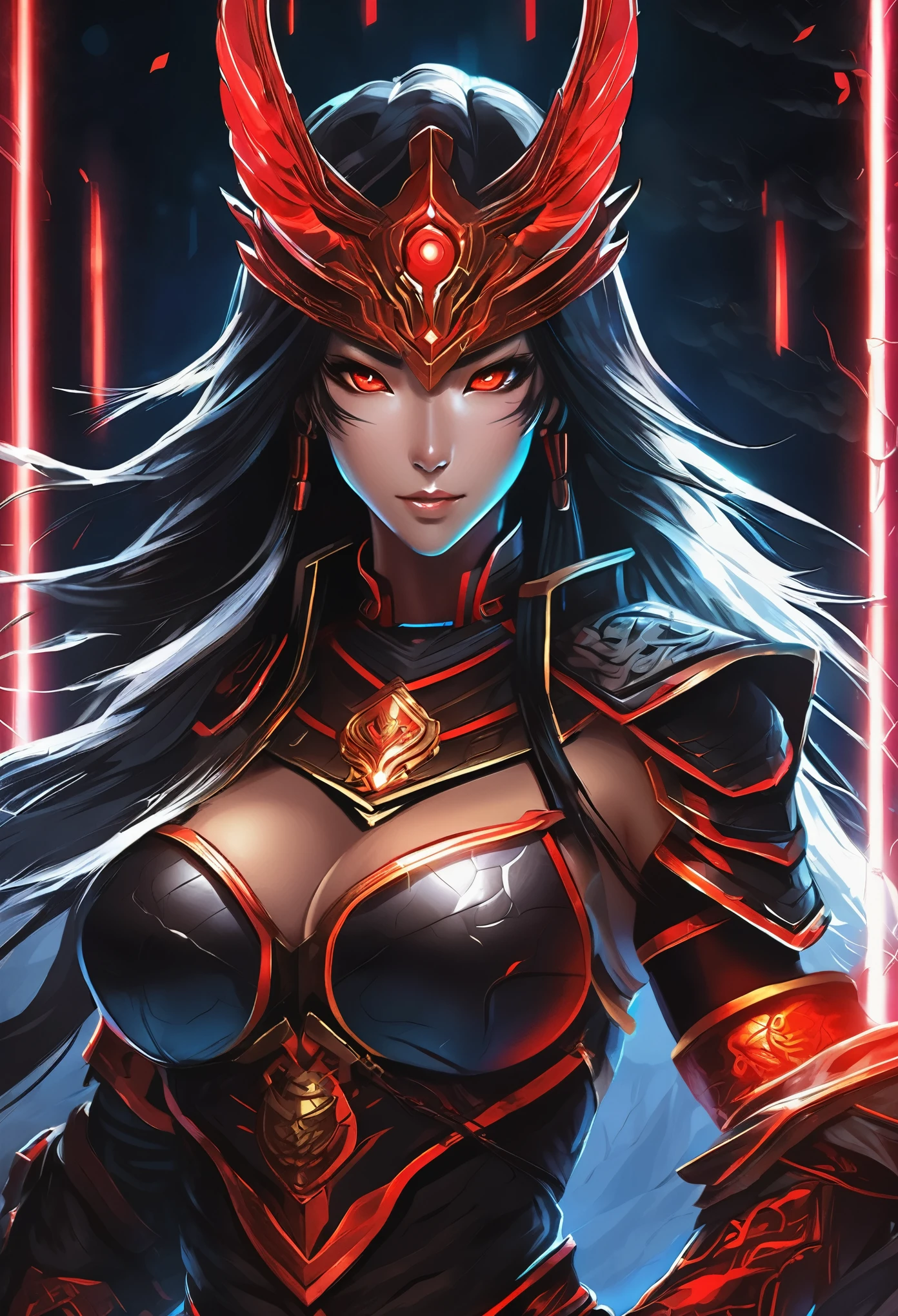 (in sytle of KUBO TITE:1.4),Super Fitness,There is a piece of digital art, 这幅画描绘的是一只有着金色头和角的少女warrior, Glowing red eyes shot,Lightning Effect,,unfinished, incubation (texture),black battlefield background,Natural Lighting,dark skin,Dark atmosphere,龙骑士全身photo, Mysterious Anubis and Valkyrie, Ultra-detailed fantasy characters, dragon portrait, Black Balance Color, white and red,sleipnir'photo, Ghost of Anubis, 4K detail fantasy, Polaroid Count Trends, zbrush competition champion, Draw using zbrush, ZBrush Central Competition Champion, warrior, (Blood all over:1.2),(insanely detailed and intricate, hypermaximalist, elegant, ornate, hyper realistic, super detailed:1.1)
