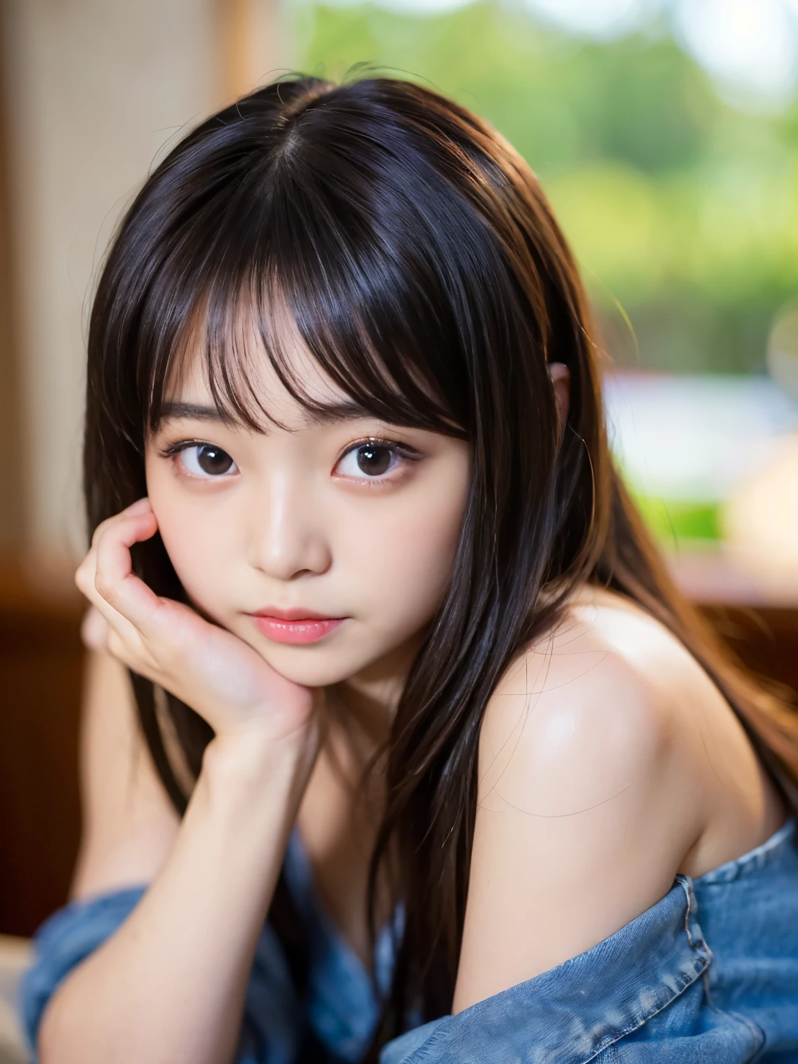 (Best-quality, Masterpiece, Ultra-High-Resolution, (Photorealistic:1.4), Raw Photo, depth of field, professional lighting, perfect anatomy, extremely details), in living room, 1girl, -yeld, thost famous Japanese idol, (((completely drunk, high on cocaines))), ((extremely cute realistic-face like the most popular Japanese idol, ((extremely cute and extremely big realistic-eyes)), extremely beautiful and extremely realistic hair)), (((extremely beautiful and extremely realistic skins))), extremely cute and extremely realistic long-eyelashes, extremely cute and extremely realistic lips