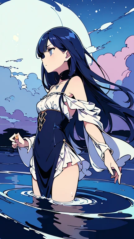 (Masterpiece, Top quality, Best quality, Beautiful and aesthetic:1.2), (1girll:1.3),( Flat color:1.3), high resolution, Extremely detailed, Original, Colorful, colored splashing, water, spatter, Atmospheric perspective, shoulder length blue hair, icy blue white eyes, goth witch clothing, fishnets, purple magics