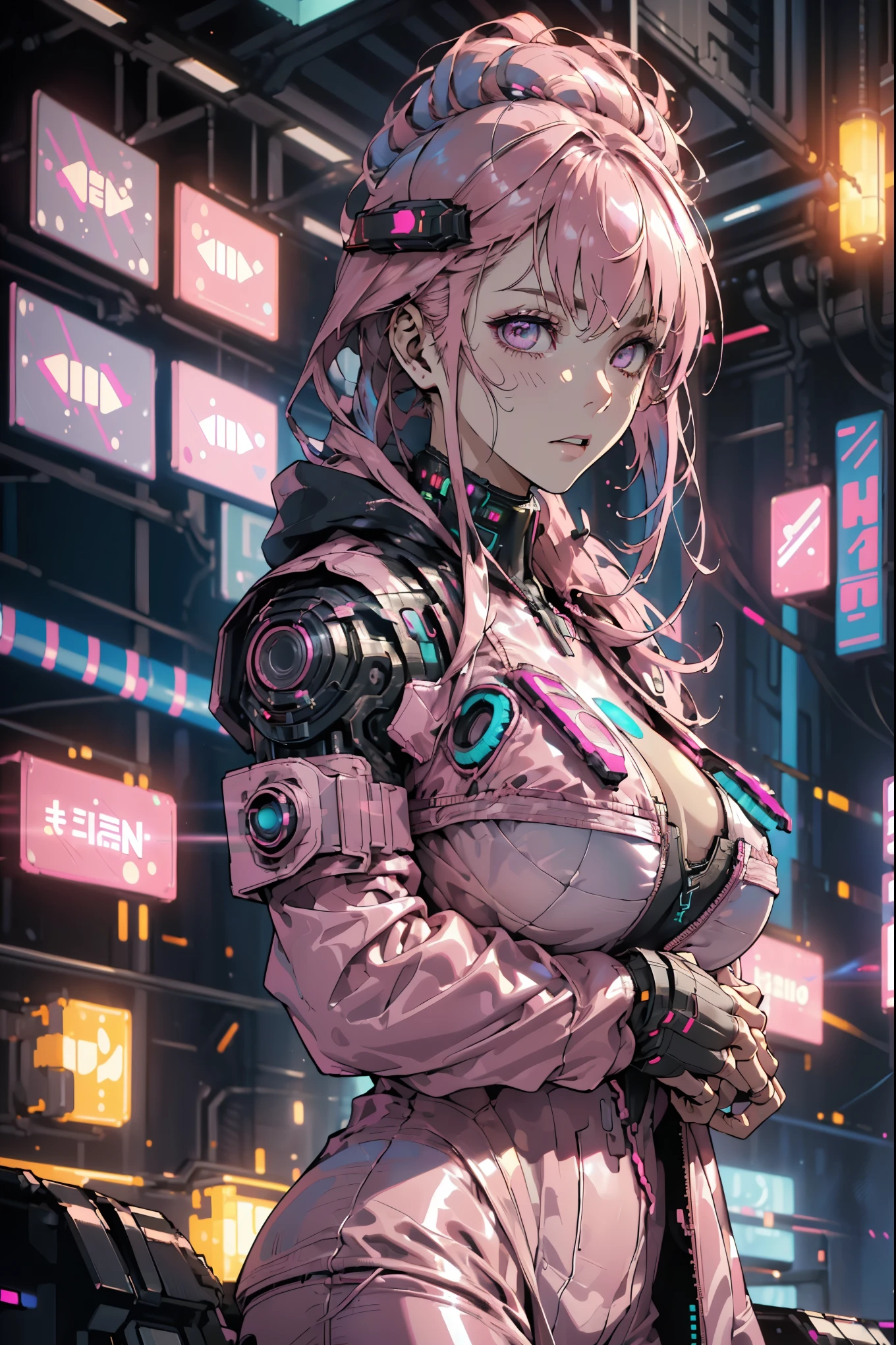 Object Object], (Facial features are detailed:1.3),.1 Girl，only，(Pink hair:1.4)，pink eyes，helmet，Whole body degeneration，(Space suit:1.4)，(Tight latex suit:1.4)，hand套，permanent，Q version,Feroze,Dynamic shots, (original photo, 16K, masterpiece, best quality: 1.2), (hyper-realistic, Ultra-detailed and complex realism: 1.3), (Wide depth of field, Radiation Mapping,(cyberpunk:1.4),（Beautiful and detailed description of the eyes）,(hand:1.4),)huge , Crazy breast swelling, Chest larger than shoulder blades, Big breasts and thin waist，(huge breasts:1.2)，Hydrated skin（（rogue））（（非常huge乳房）），（（Grooves reveal original skin）)