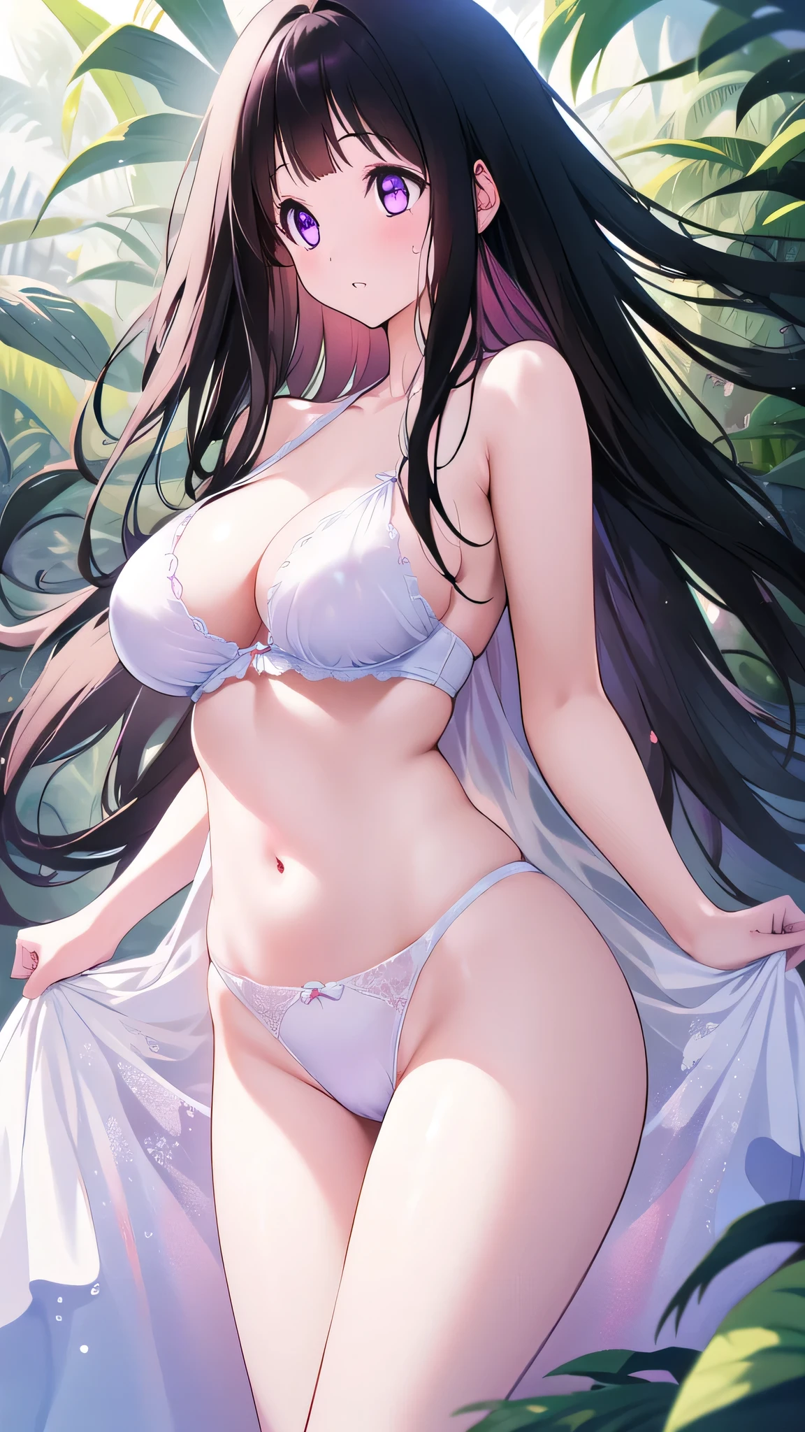 Beautiful Chitanda,There is only one beautiful girl,Purple Eyes, Black Hair, Natural straight hair, Straight bangs,Extremely refined,open your lips,Face is so red,Very white skin,Skin as delicate as porcelain,Glowing skin,big eyes,Flowing long hair,beautiful girl, Like a dream,Slim,Slim waist,Soft, (Sensual), (Kawaii), Dream quality,In the rainforest,Hold your breasts in your hands,Sweaty and sweaty,Profile,Side breasts,Underwear Rain,Completely naked,Gluteal groove,Completely naked back,nacked hip,Bare belly,very close,Deep V neckline,Loose neckline,Beautiful big breasts,No pants,Delicate clavicle,Delicate hands and feet,Bare neck,There is no decoration on the neck,Bare thighs,Exposing the groin,Camel toe,extremely shy,Ultra-high resolution, (masterpiece:1.2, best quality), (Delicate and beautiful eyes: 1.2), (Beautiful and delicate face)