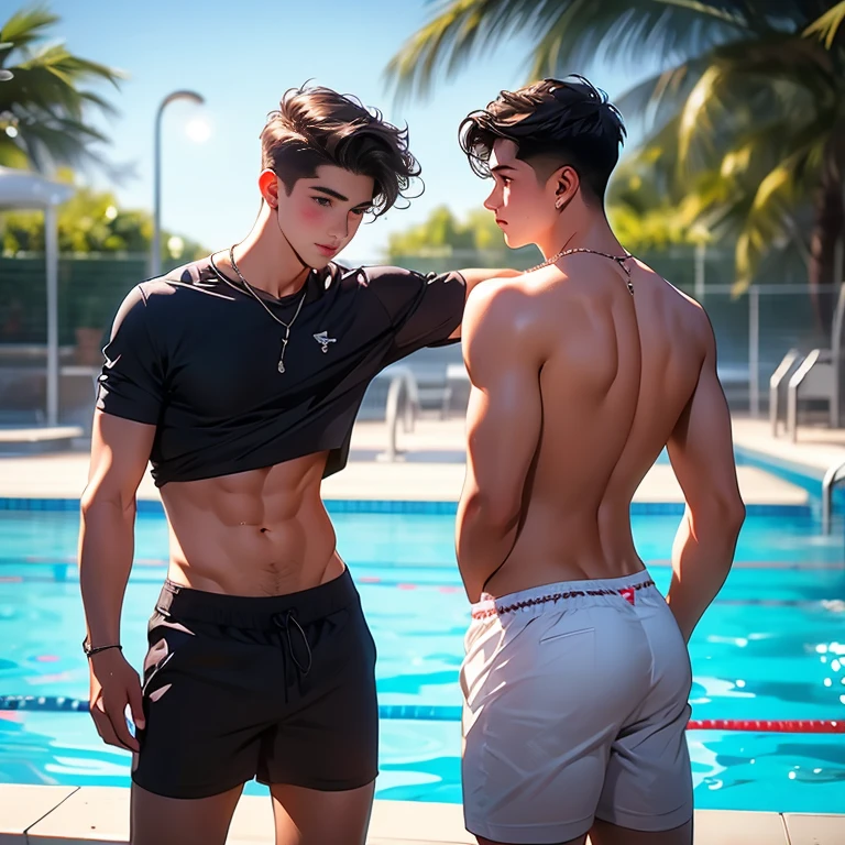 Boy, ager, 19 years old, With perfect, round shiny buttocks, SWEATY BODY,Front light, wet thong, Two boys in love,swimmingpool,Raised sexy Only guys, boys, young men, men