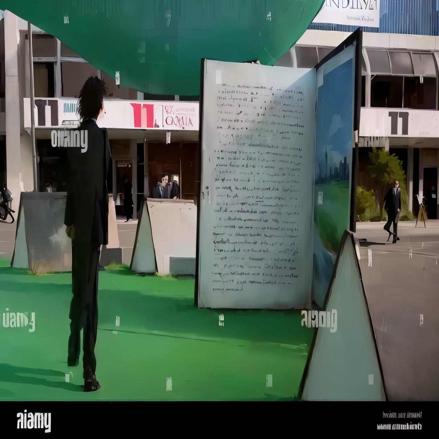 un hombre con traje y corbata camina hacia un gran libro gigante, Interesante composition, estimulante, Unique professional masterpiece, obras de arte de tendencia, Gran libro abierto, una persona parada frente a un, hermosa obra maestra, incredible masterpiece, gran obra maestra, Interesante