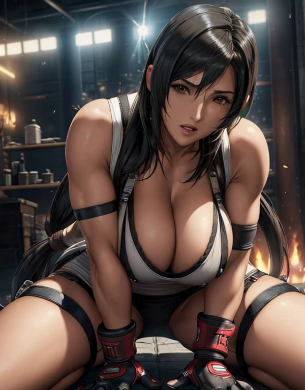 ((Browsing Caution)), (((ff7))) (((Tifa))), ((Tifa:1.5)),8k，Ultra-high resolution，Ultra-high resolution，masterpiece，Huge breasts，Anatomically correct，Perfect Face，Supermodel，Delicate skin，BDSM, Binding, rock, dark, romantic, 20-year-old, Black Hair, Obedient, Tied up, Excited, Attention to detail, 