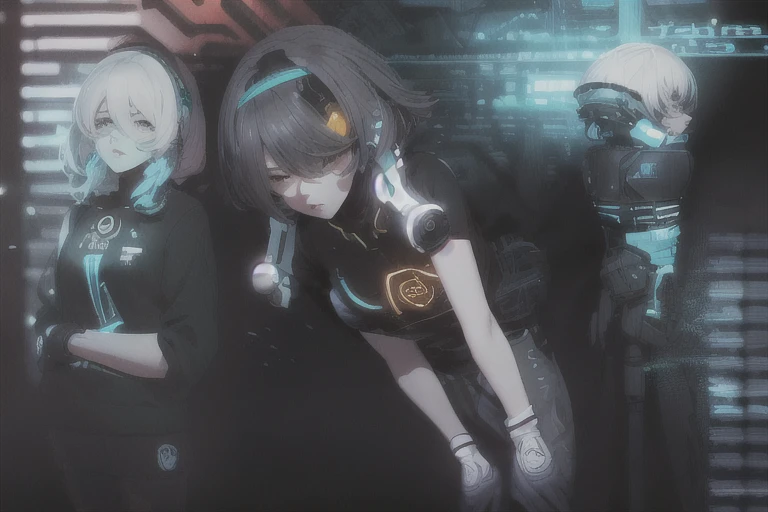 ((La mejor calidad)), ((obra maestra)), (muy detallado:1.3), ..............3D, Beautiful (cyberpunk:1.3) Mujer hacker, peinado corto,pelo corto, Volver al visor, cabello grueso, Terminal de ordenador operativo, Pantalla montada en la cabeza, computer server, Pantalla LCD, fiber optic cable, Logotipo de la empresa, HDR (High Dymanic Range), Trazado de rayos, NVIDIA RTX, Super resolution, Irreal 5, Subsoil Scatter, Textura PBR, Post-procesamiento, Anisotropic filtering, profundidad de campo, maximum sharpness and sharpness, Texturas multicapa, Albedo y Highlight Maps, Sombreado de superficies, Accurate simulation of light-material interactions, proporciones perfectas, Renderizado de octanaje, duotone lighting, ISO bajo, balance de blancos, Regla de los tercios, amplia apertura, 8K RAW, efficient sub-pixels, sub-pixel convolution, glow particles, dynamic pose